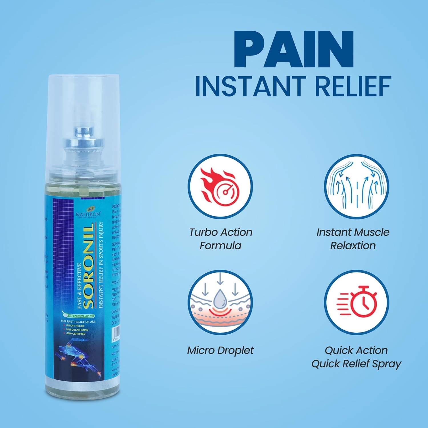 Naturon Soronil Fast Relief Spray for Muscular Pains and Sports Injury, 100ml (pack of 2) Naturon Soronil Fast Relief Spray for Muscular Pains and Sports Injury, 100ml (pack of 2)