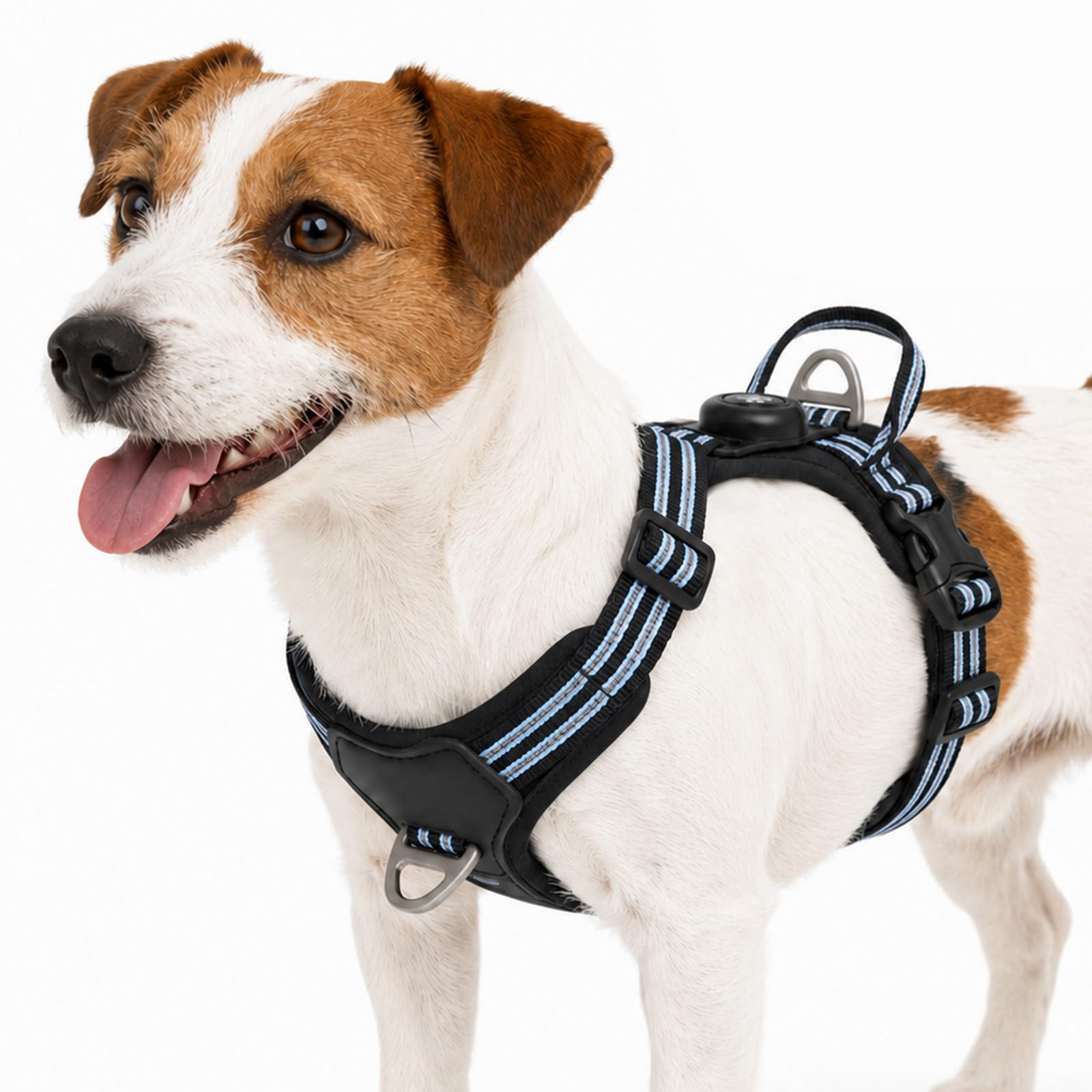 Olcyren No Pull Dog Harness for Small Medium Large Dogs, Anti Pull Adjustable Soft Dog Harness with Front Clip and AirTag Holder, Reflective No-Choke Pet Vest with Easy Control Handle (Black, S)
