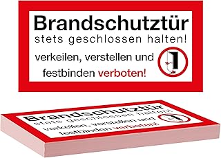 Maxi-Pack 60 Aufkleber Brandschutztür – 21x10,5 cm – stets geschlossen halten verkeilen verstellen verboten – Warnhinweis Feuerschutzabschluss, Verbotszeichen