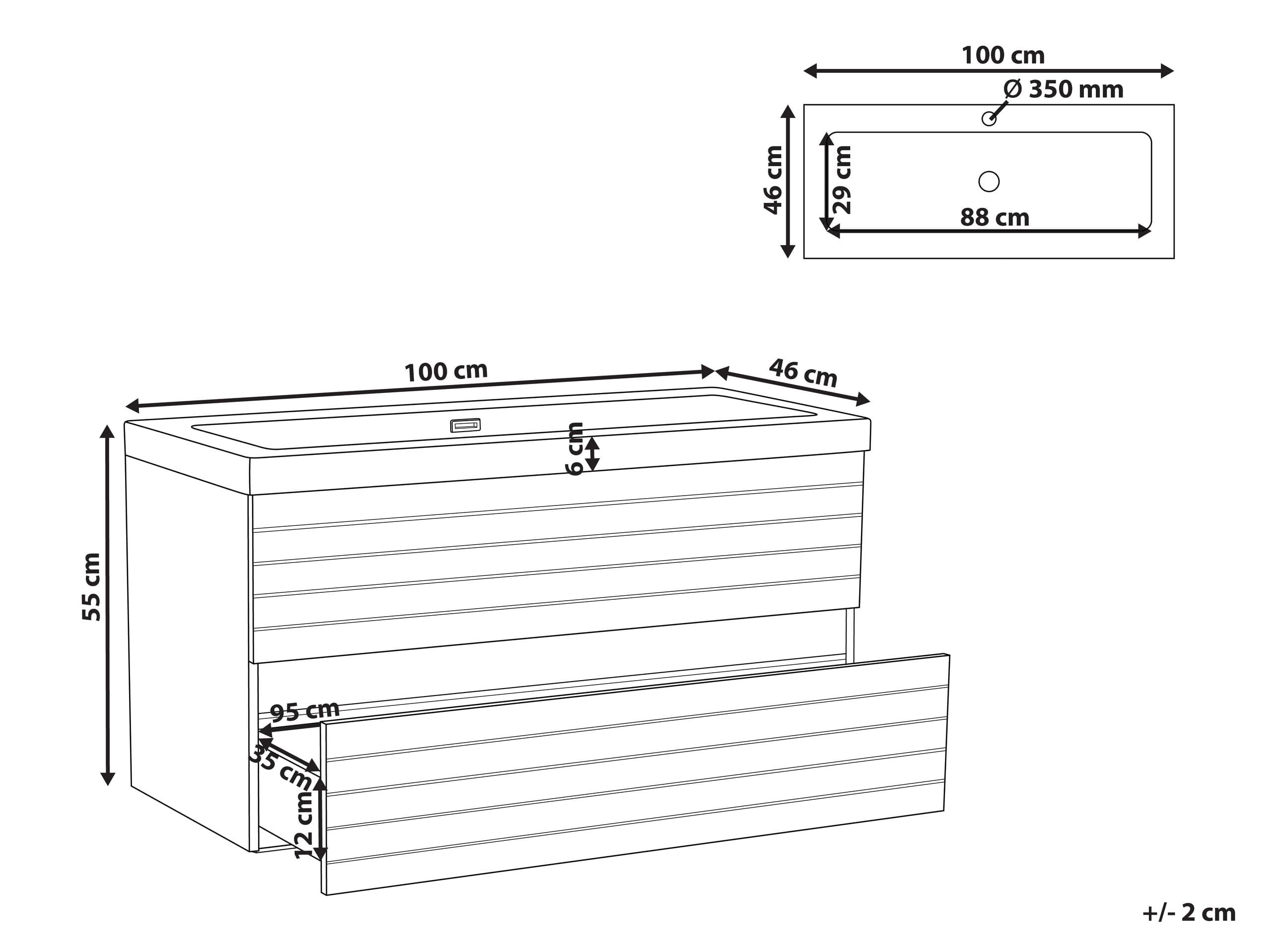 Beliani Mueble de baño suspendido con Lavabo de MDF 2 cajones 100 x 46 cm marrón Claro Urucu