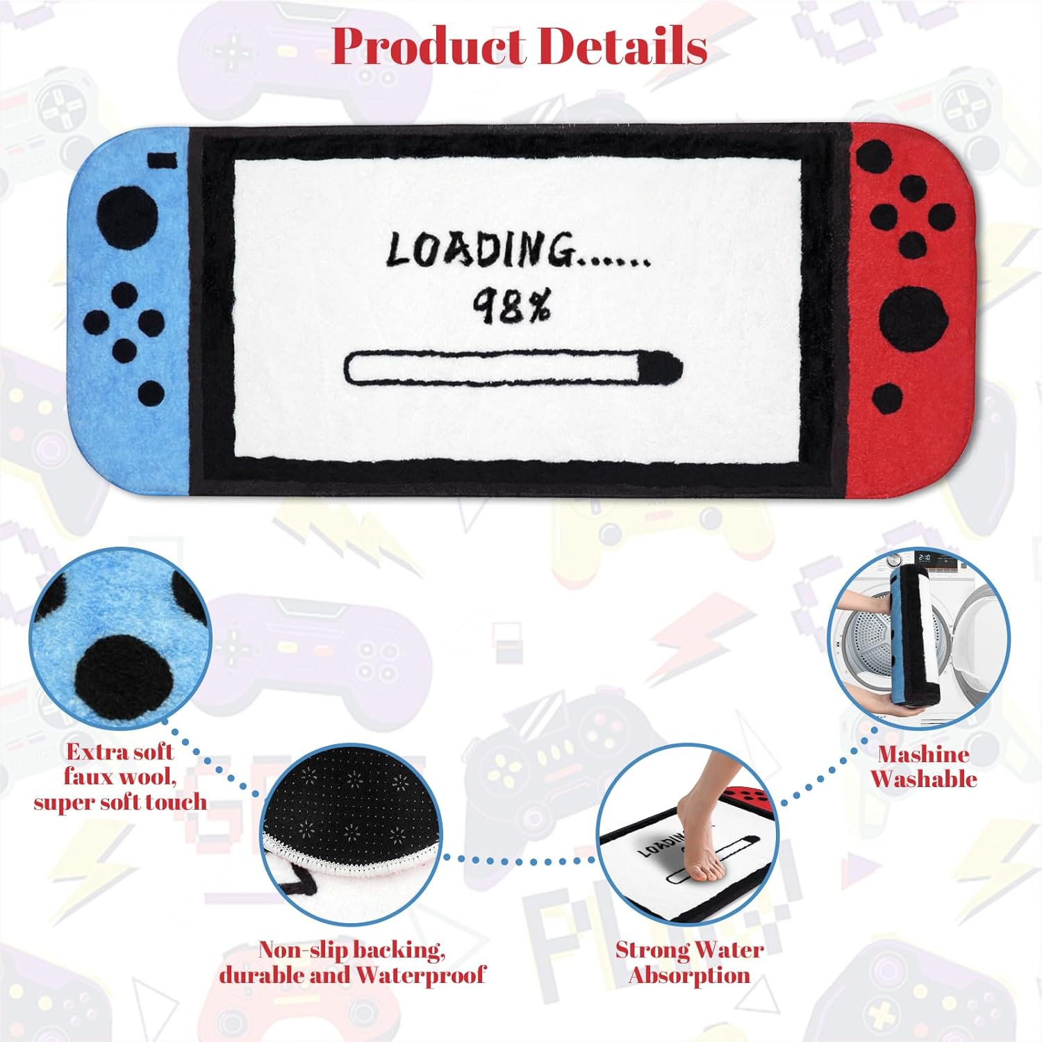 Gaming Bath Mat, Gamer Bath Rugs Non-Slip Absorbent PlayStation Rug Video Game Rug for Bathroom Floor Tub Kids Bathroom Rugs