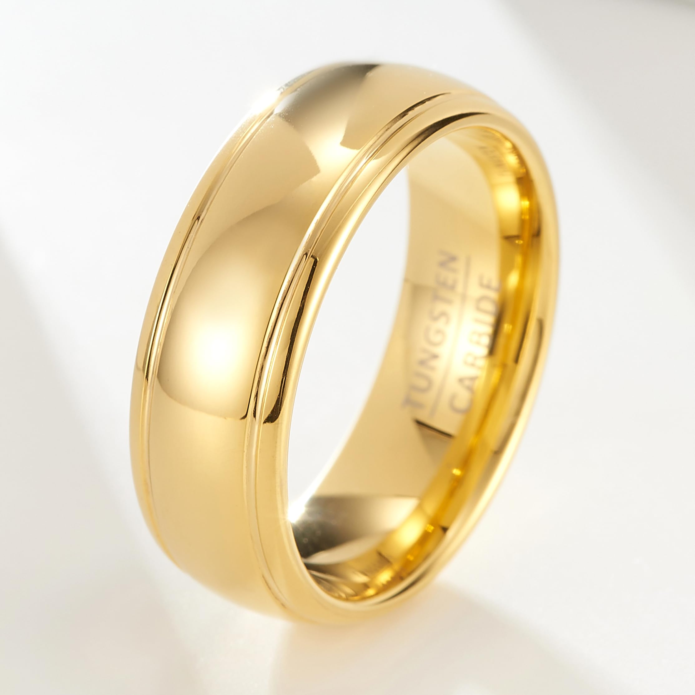 Anillos de boda dorados de carburo de tungsteno para hombre y mujer con un ancho de 8 mm, adecuados para bodas, compromisos, aniversarios y regalos.