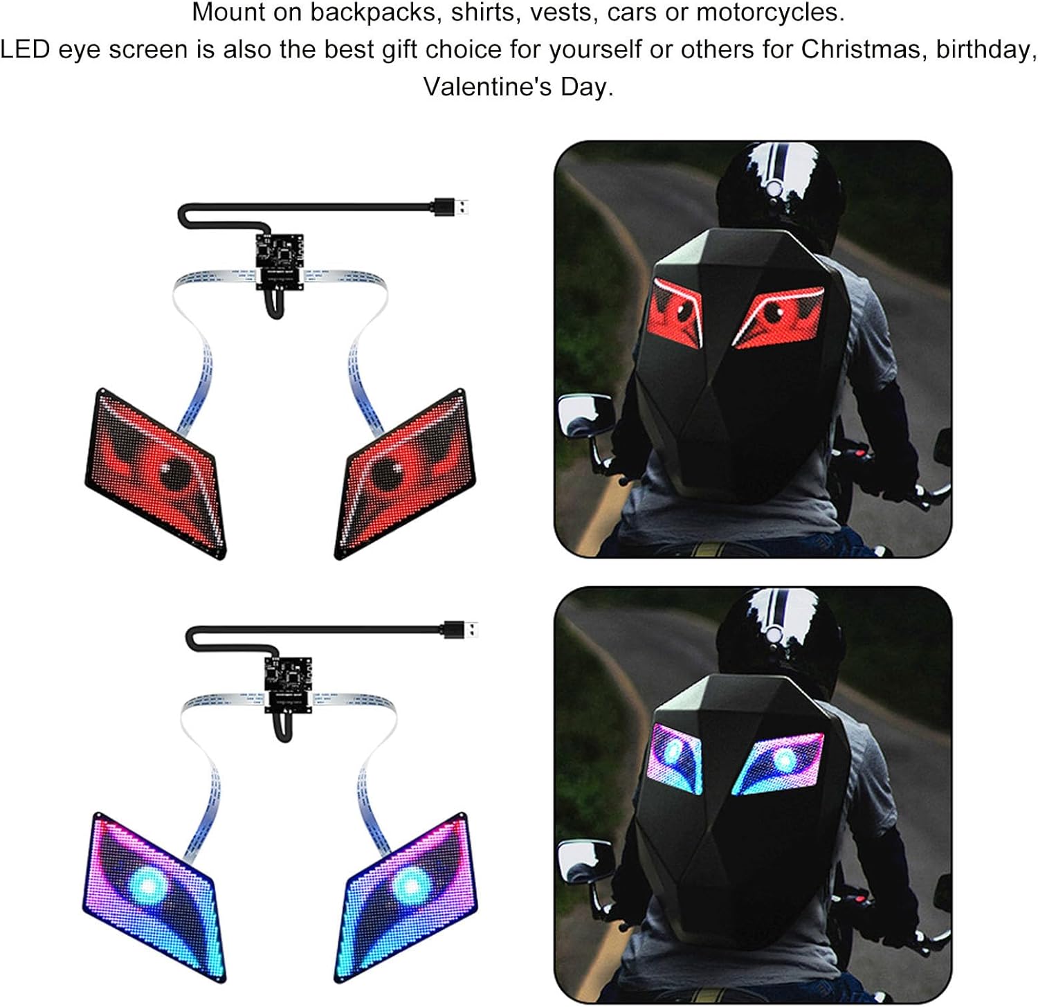 Jeffergarden LED Eyes Backpack Screen, Part Pictures Words, 48 X 96 Resolution BT APP Controlled Eyes Module, USB Powered for Words Pictures Animation Panel