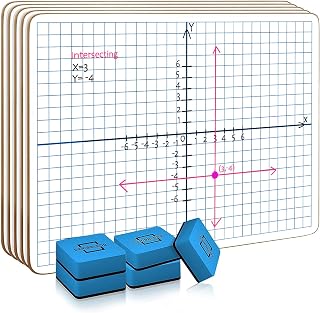 SCRIBBLEDO XY Axis Coordinate Graph White Boards 9x12, 5 Pc Erasers Include | Easy to Clean No Ghosting, Eraser Included Budget Friendly Set , Robust Hardboard, For Math Geometry Graphing and Stem