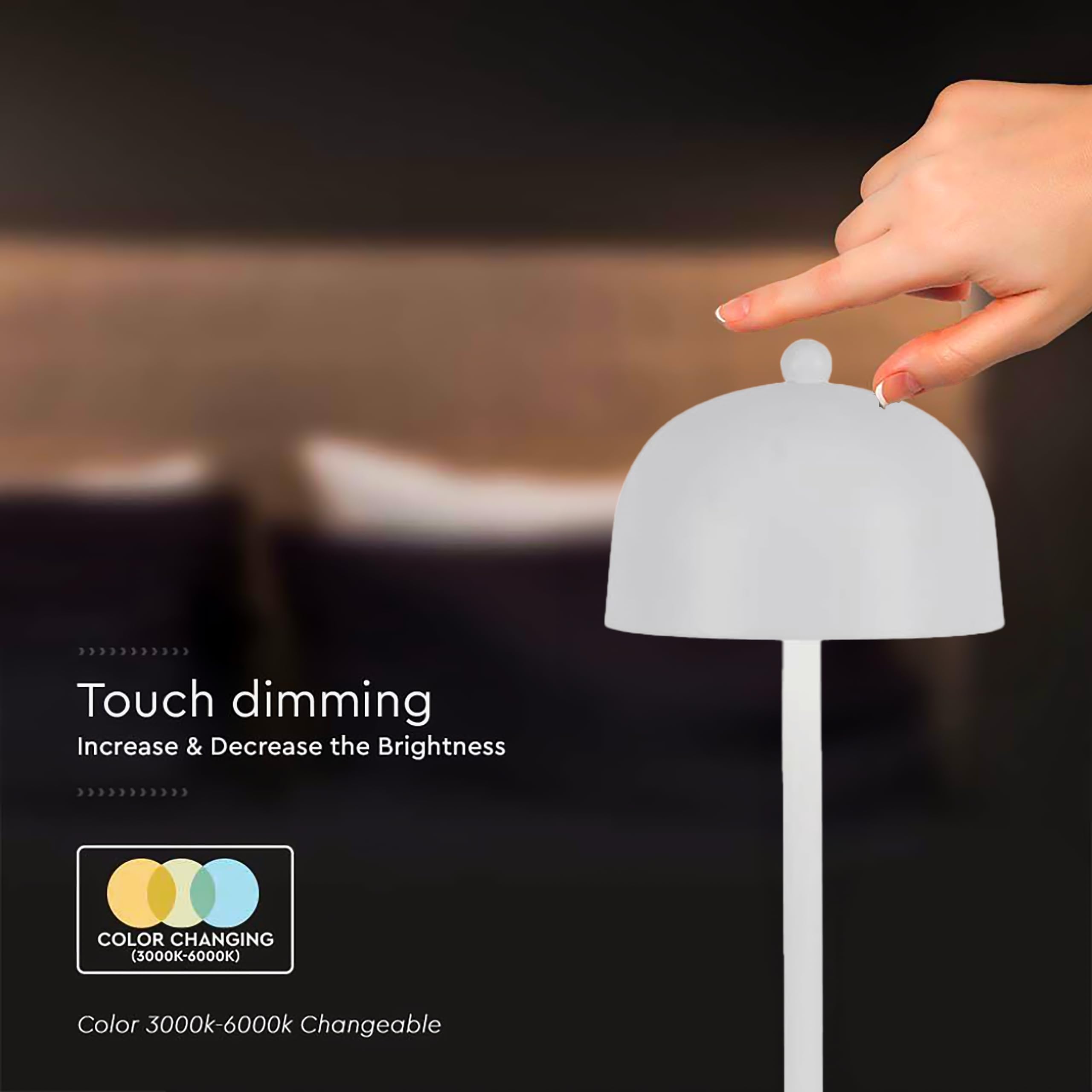 V-TAC Lampada da Tavolo senza Fili LED Dimmerabile in Metallo – Lampada Binaca Wireless per Uso Interno da Casa o Ristorante – Design Elegante – Luce Calda, Fredda, Naturale 3 in 1