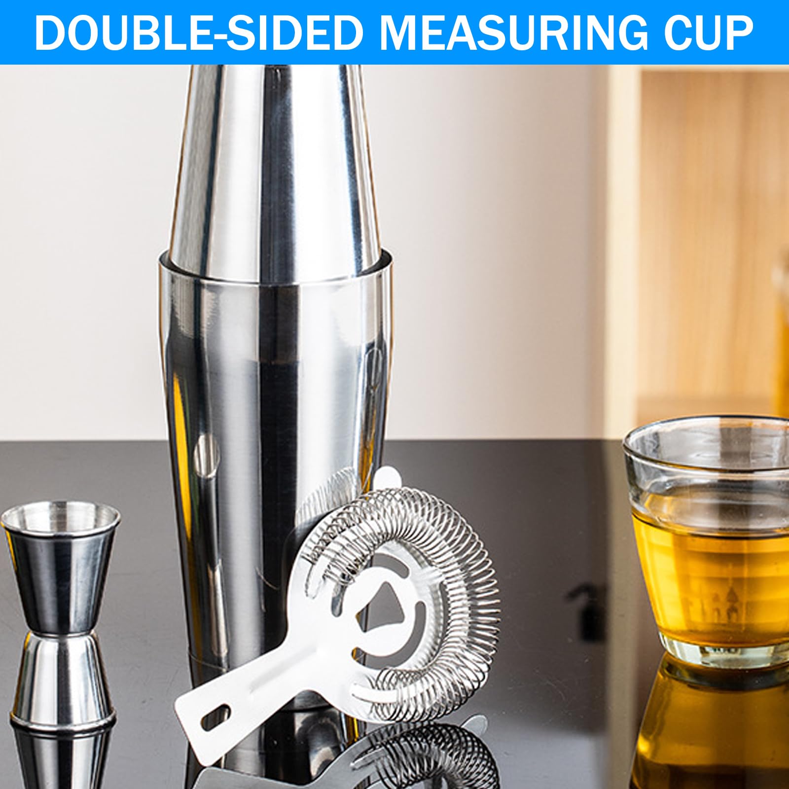 Set di 3 shaker Boston in acciaio inox, WANDGU da 450 ml + 600 ml, shaker da cocktail in acciaio inox 304, strumenti professionali per bar per tutti gli amanti del cocktail e della casa