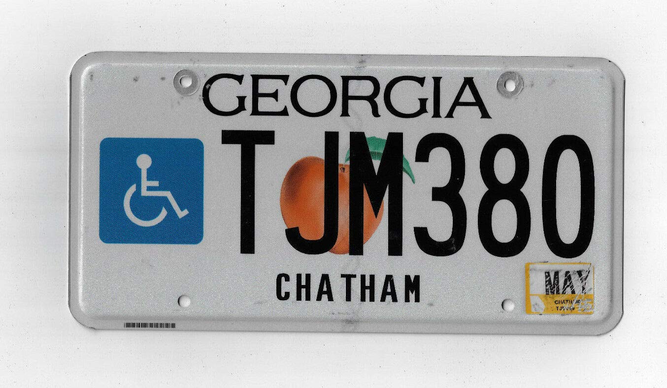 Inga Georgia Disabled Auto License Plate # Tjm 380 Chatham County Peach State License Plate Signs 6x12 inches