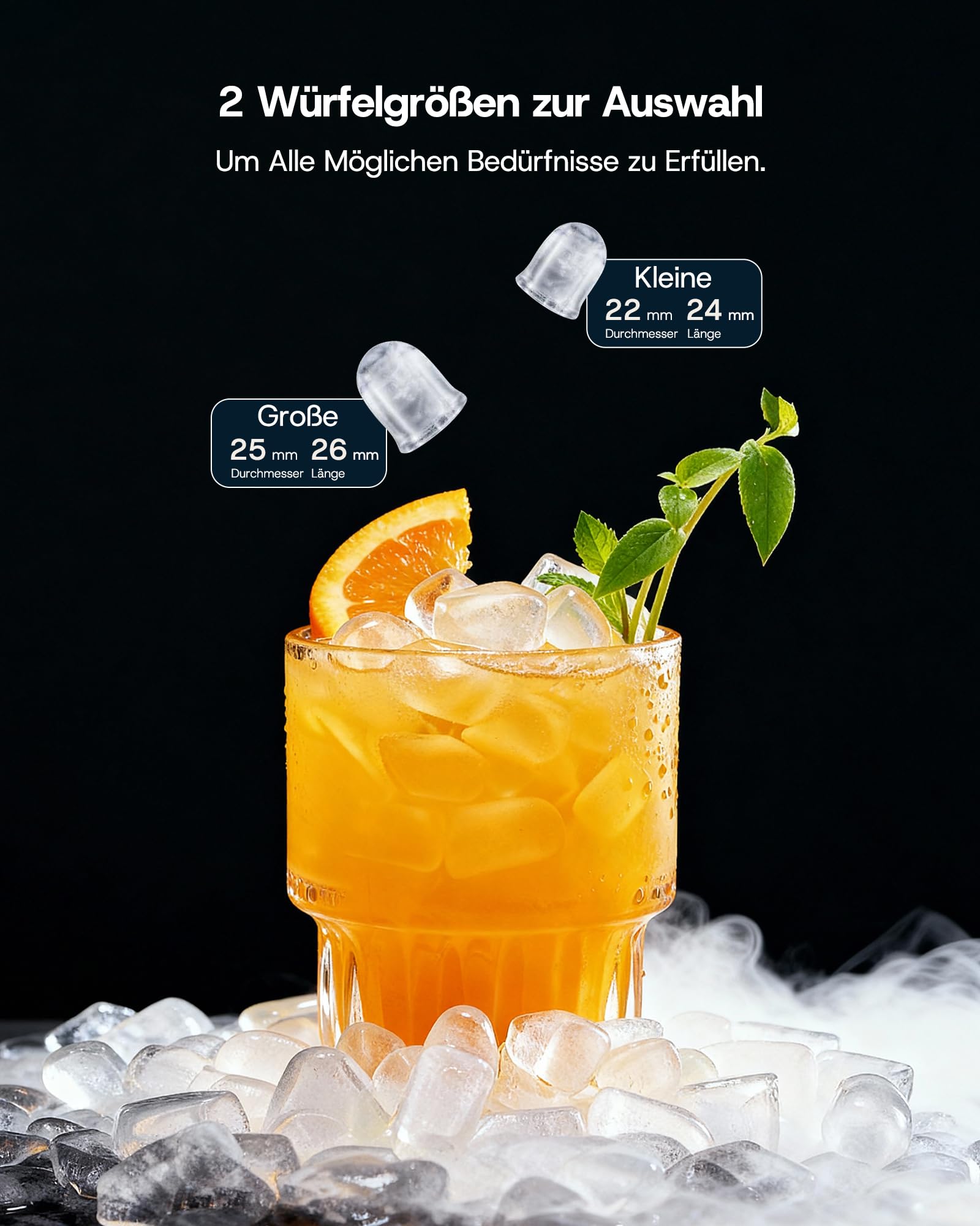 Upstreman Kleine Eiswürfelmaschine mit Selbstreinigung, 12kg / Tag, 9 Würfel in 6-8 Min, 2 Eisgrößen Wählbar, Leise & Tragbar, Ice Cube Maker für Zuhause, Küche, Büro, Bar und Party, BI12-Weiß