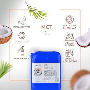 HBNO MCT Oil - 8.8 lbs (4kg) - Ideal for Salad dressings, Lip balms, Face wash, Lotions, Skincare, and Hair Care Products.