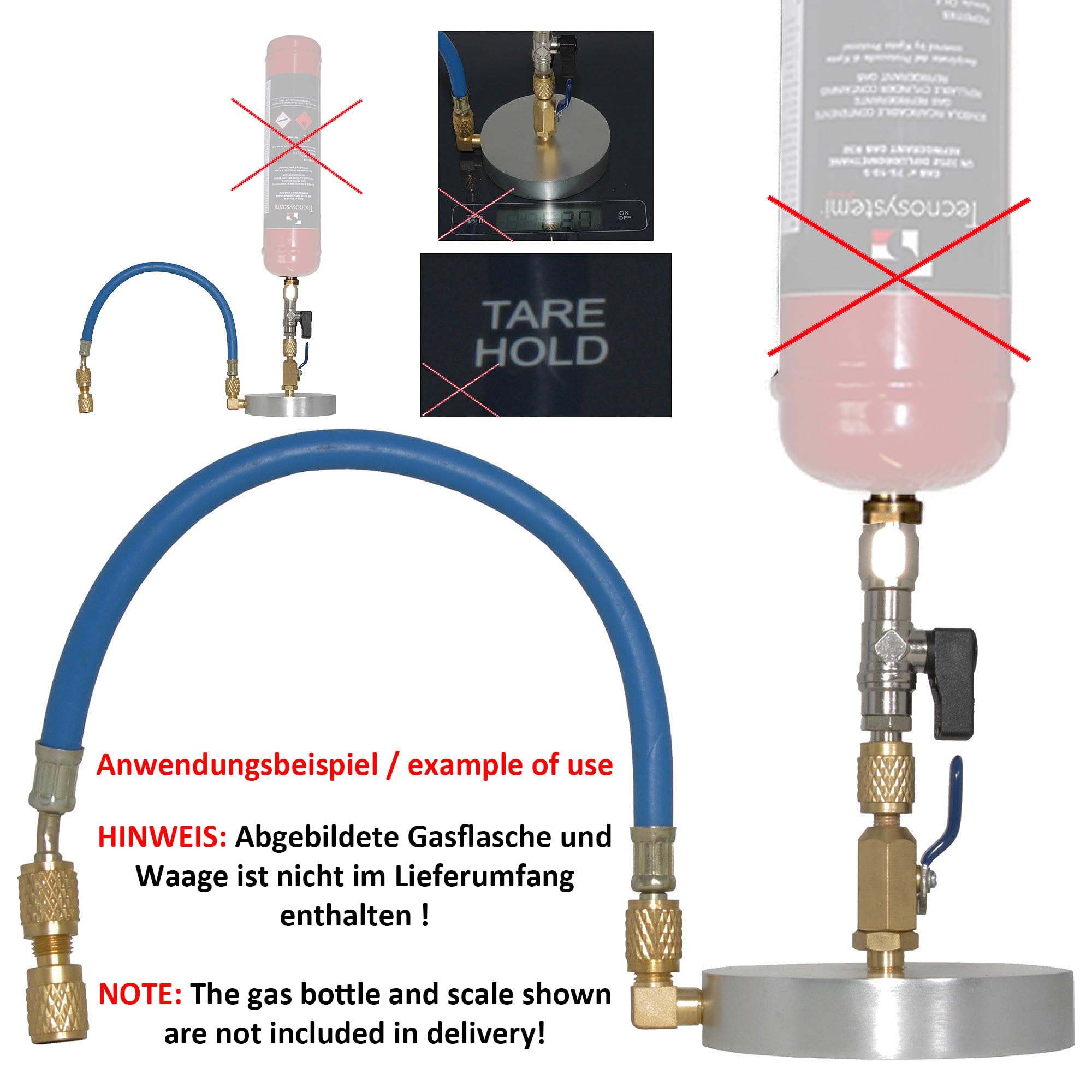 Füllset mit Standfuß für Kältemittel R32-1/2 ACME Linksgewinde - 1/4 SAE M