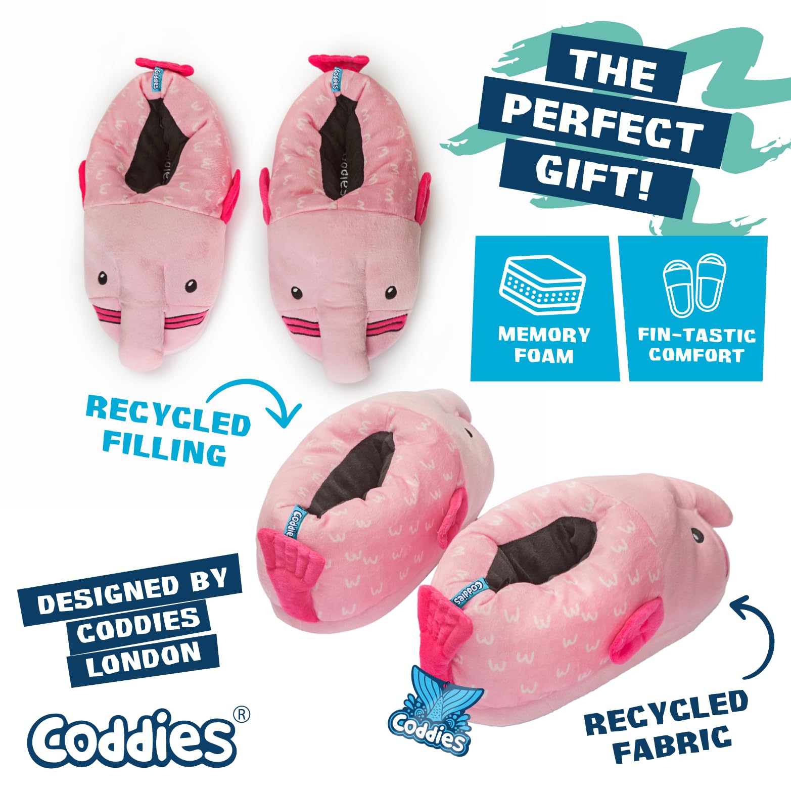 Coddies Blobfish Hausschuhe, Fisch-Hausschuhe, lustiges Geschenk, Plüsch-Hausschuhe, rutschfester Griff, Herren, Damen und Kinder
