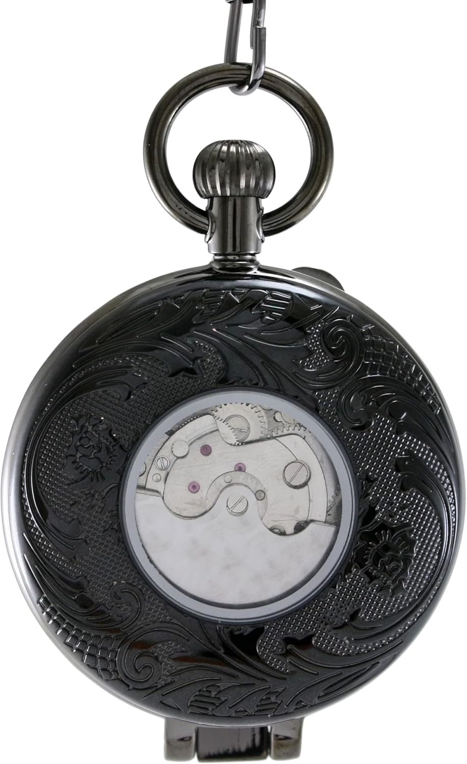 OGLE Waterproof Silver Magnifier Tourbillon Phases Moon Chain Fob Self Winding Automatic Skeleton Half Hunters Mechanical Pocket Watch