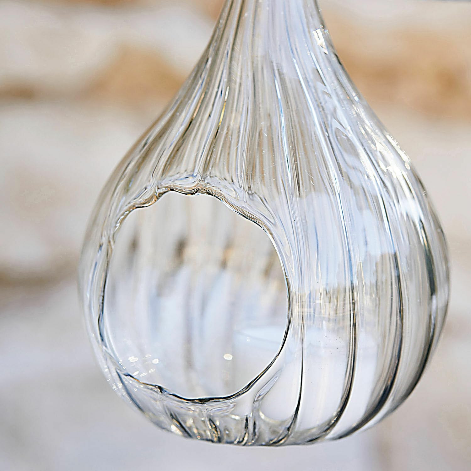 Loberon Hängewindlicht 3er Set Fairlie, klar | mundgeblasen, zarte Riffelung, Öffnung für Teelichter, inkl. Aufhängung, Gartendekoration, Outdoor, Glas, Jute