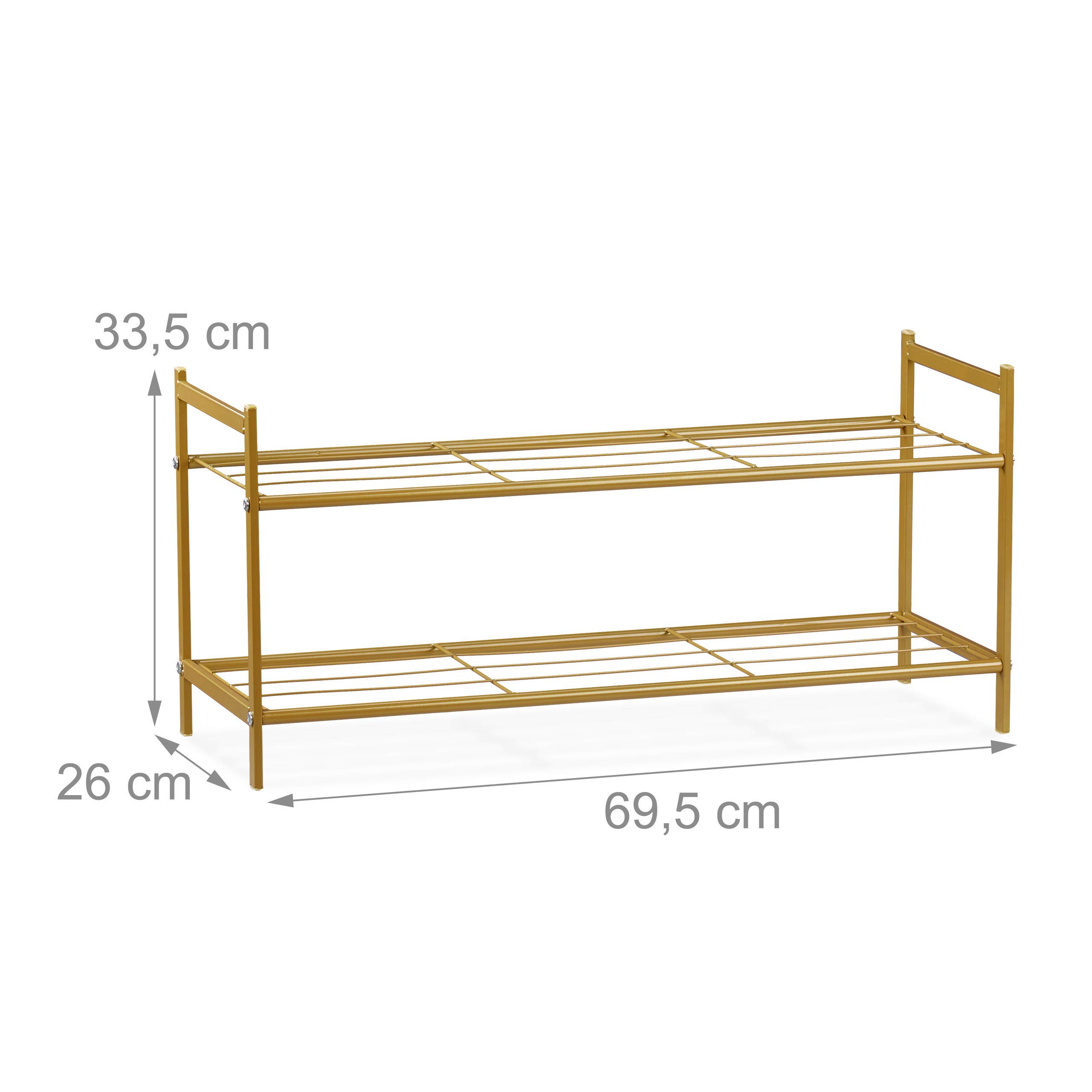 Relaxdays Shoe Rack SANDRA 2 Shelves, Metal Storage Unit, 33.5 x 69.5 x 26 cm, 6 works of Shoes, Gold, 33.5x69.5x26 cm - Image 4