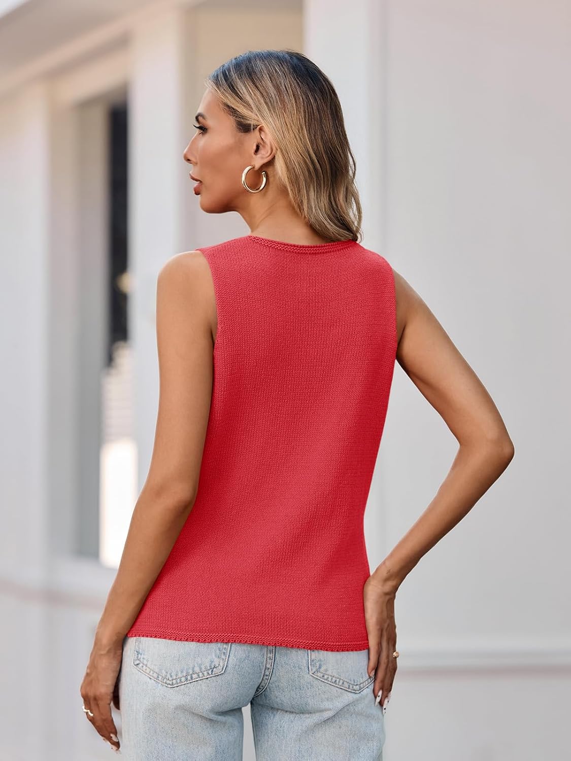 Yousify Womens Sweater Vests Tie Front Knit Vest Summer Ribbed Tank Tops Y2k Cute Vests Fashion Casual Sleeveless Tops - Image 4