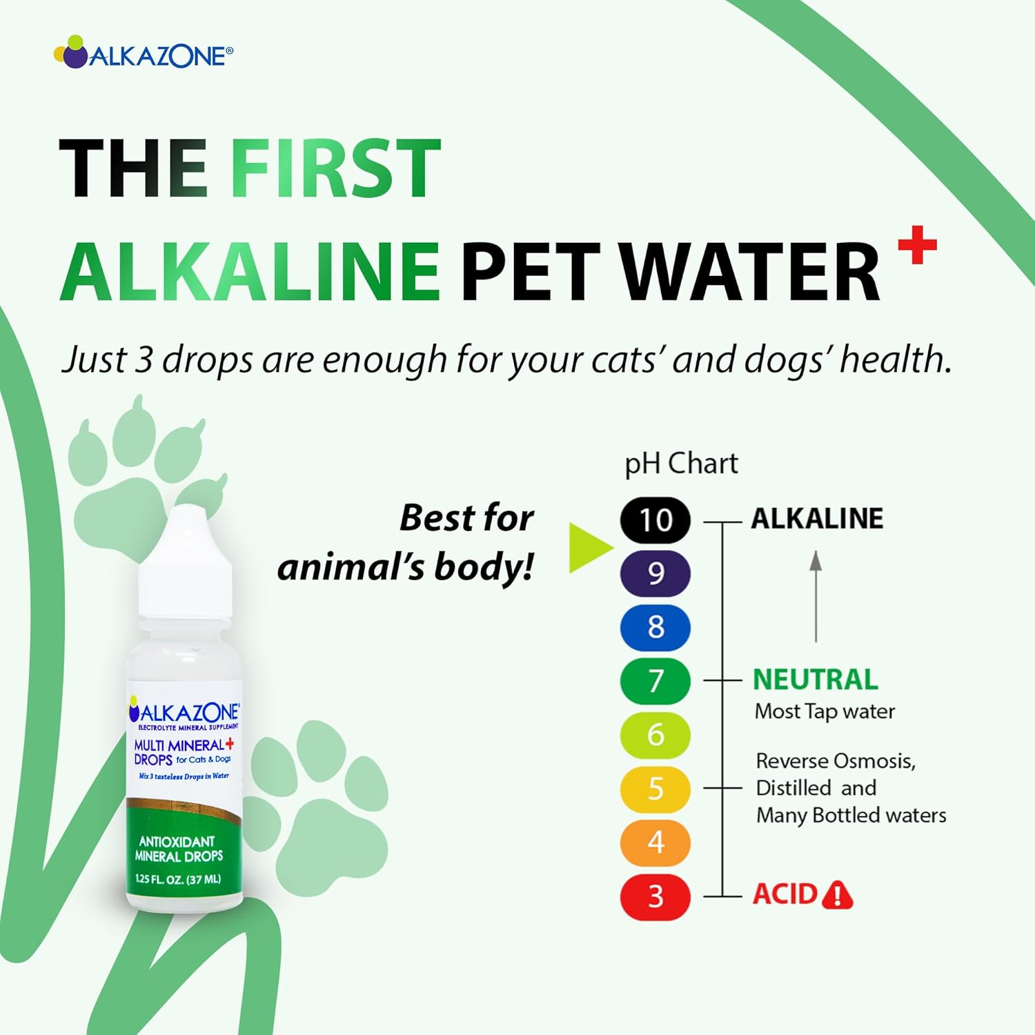 Alkazone Alkaline Multi Mineral Drops for Cats and Dogs | Mineral Rich Alkaline Drops | Tasteless & Flavorless | 1 Pack Yields 10 Gallons | Serving Size 3 Drops | 120 Serving (3 Pack)