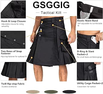 Men's Kilt for Men, Camo Scottish Outdoor Utility Pleated Tactical Kilt, 23 Pleated Irish Hybrid Kilt with Pockets