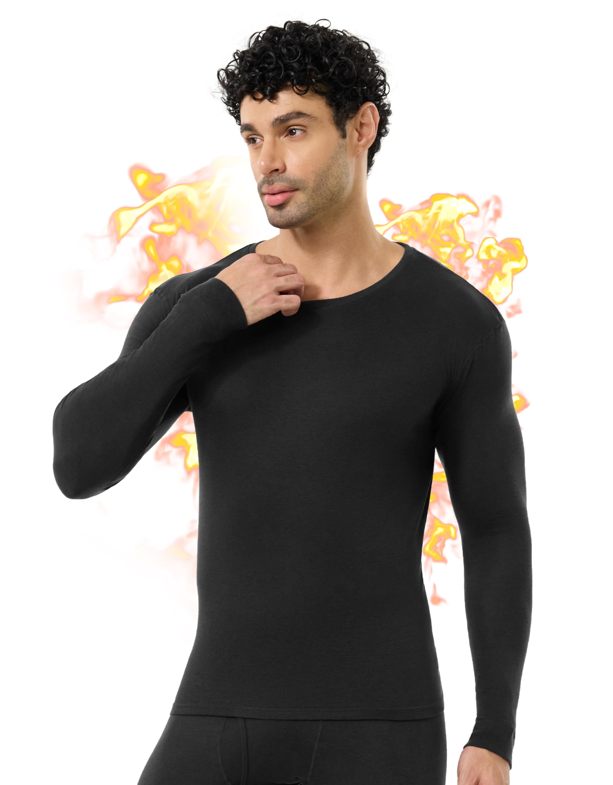 Merino Wool Base Layer Mens, 100% Merino Wool Long Sleeve Shirts, Heavyweight Midweight Thermal Underwear Tops(S-2XL)
