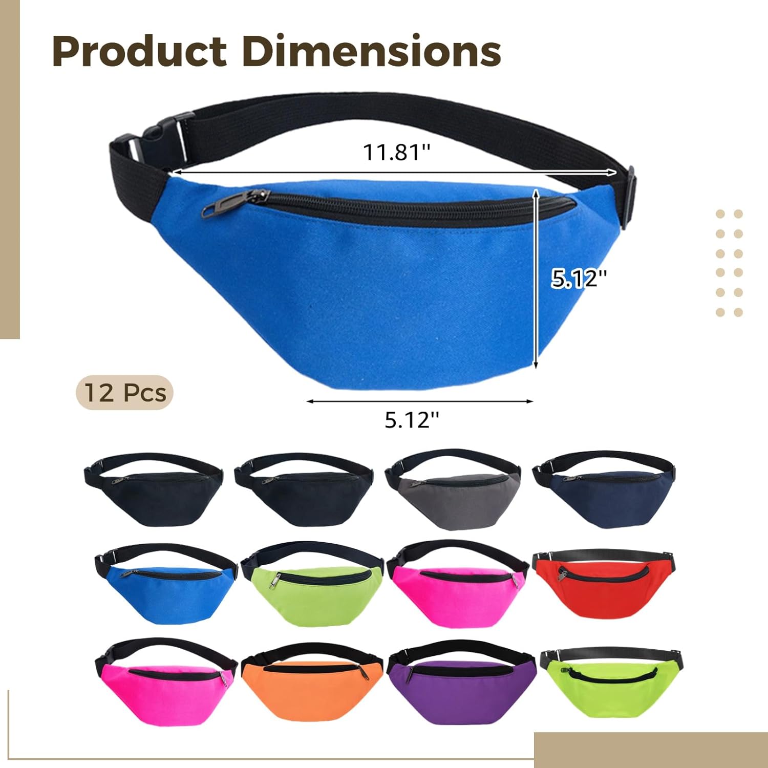 12 Pcs Fanny Packs for Men and Women,Vibrant Colors, Waterproof Oxford Fabric, Adjustable Waist Pack for Running and Travel, Secure Zipper Pouch - Image 4