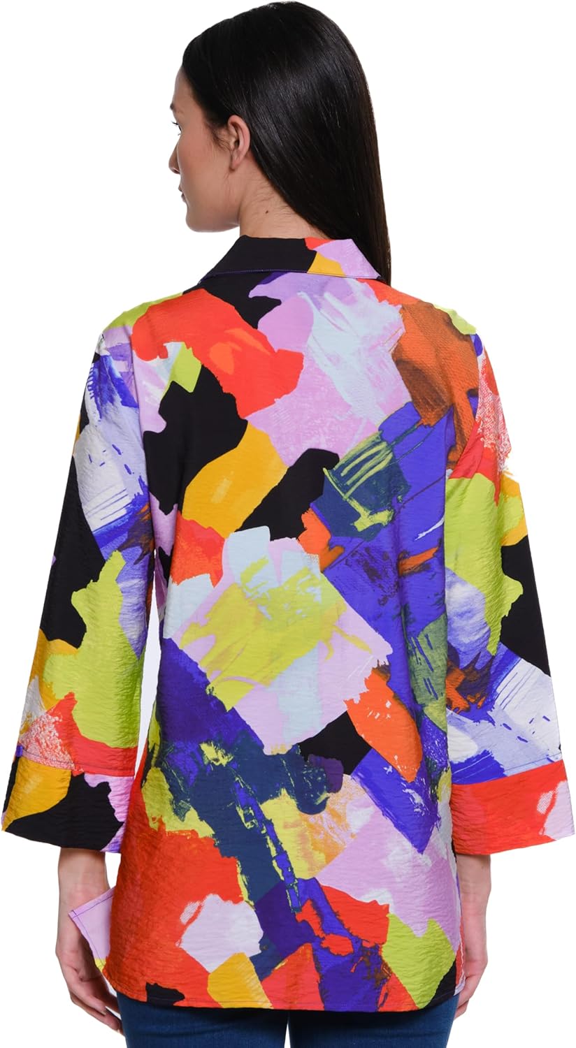 Ali Miles Printed Woven Button Front Tunic Point Collar Three Quarters Bell Sleeves - Image 2