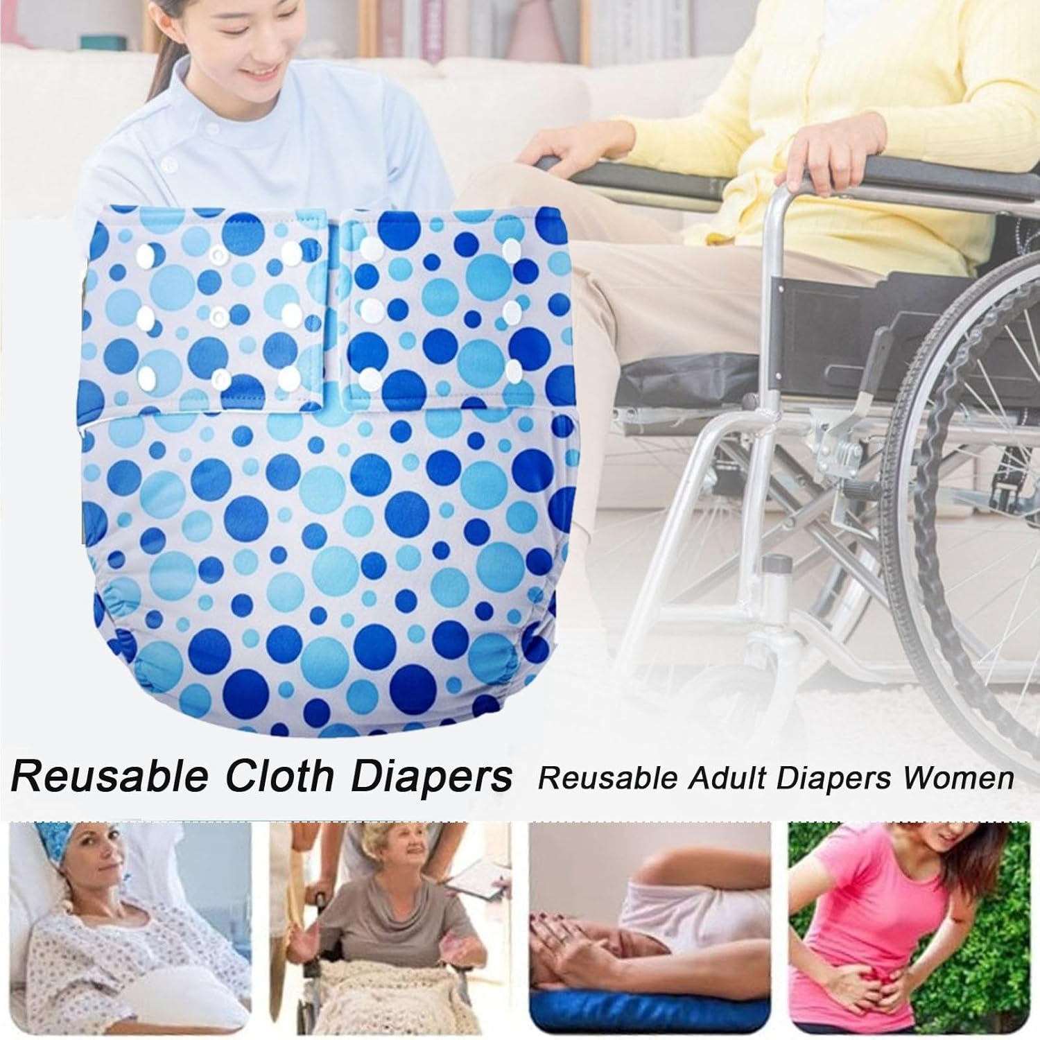 Adjustable 2 Pack Washable Cloth Diapers for Adults, Leakproof Incontinence Underwear for Men & Women, Waterproof Reusable Nappies () ()