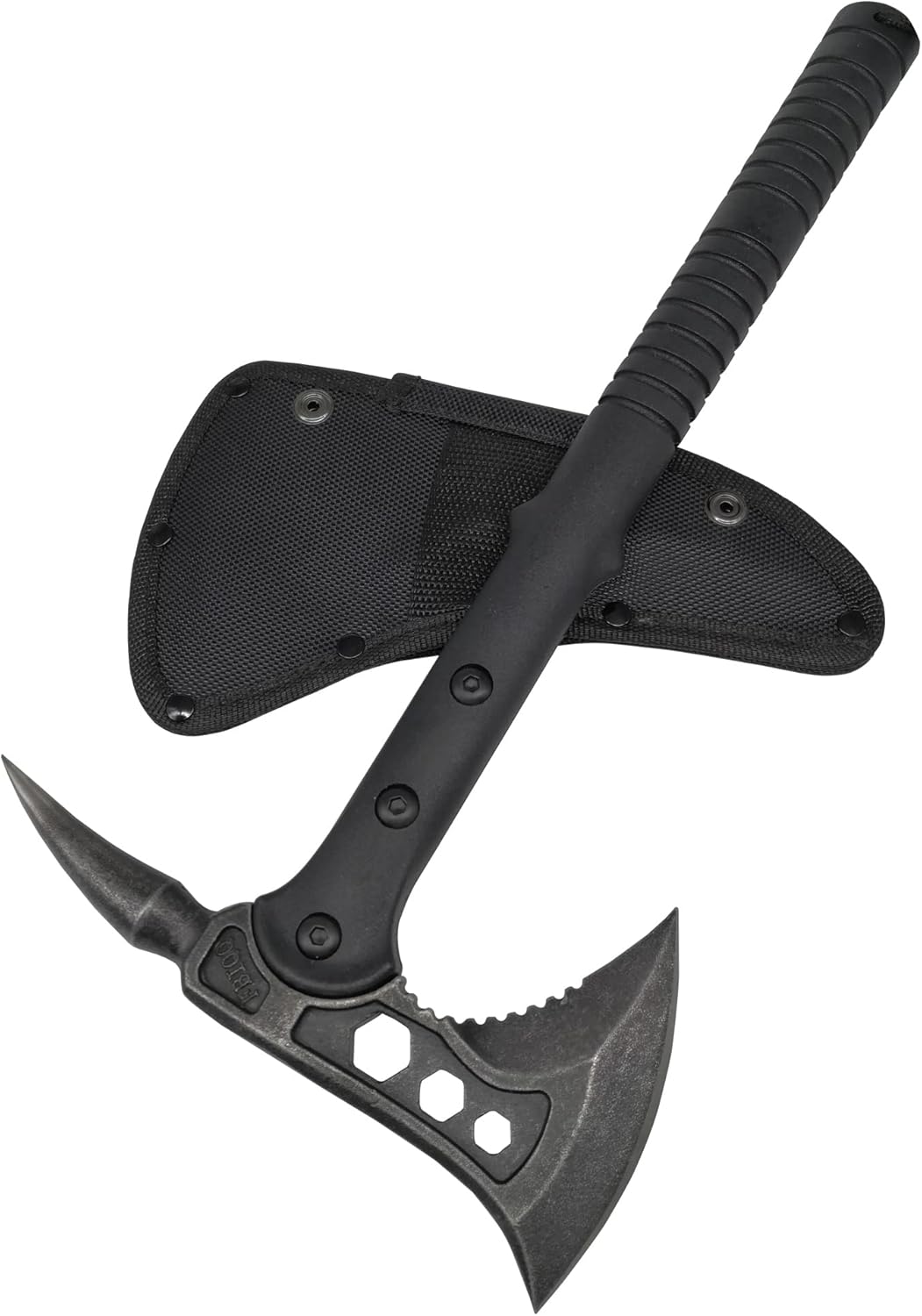 DOOM BLADE Camping Hatchet Axe with Nylon Sheath,Tomahawk Viking Forged High Carbon Steel,Portable Camping Axe for Outdoor Splitting Wood,Hunting (Double-Bit Axe + Hatchet + Fixed Blade Knife)