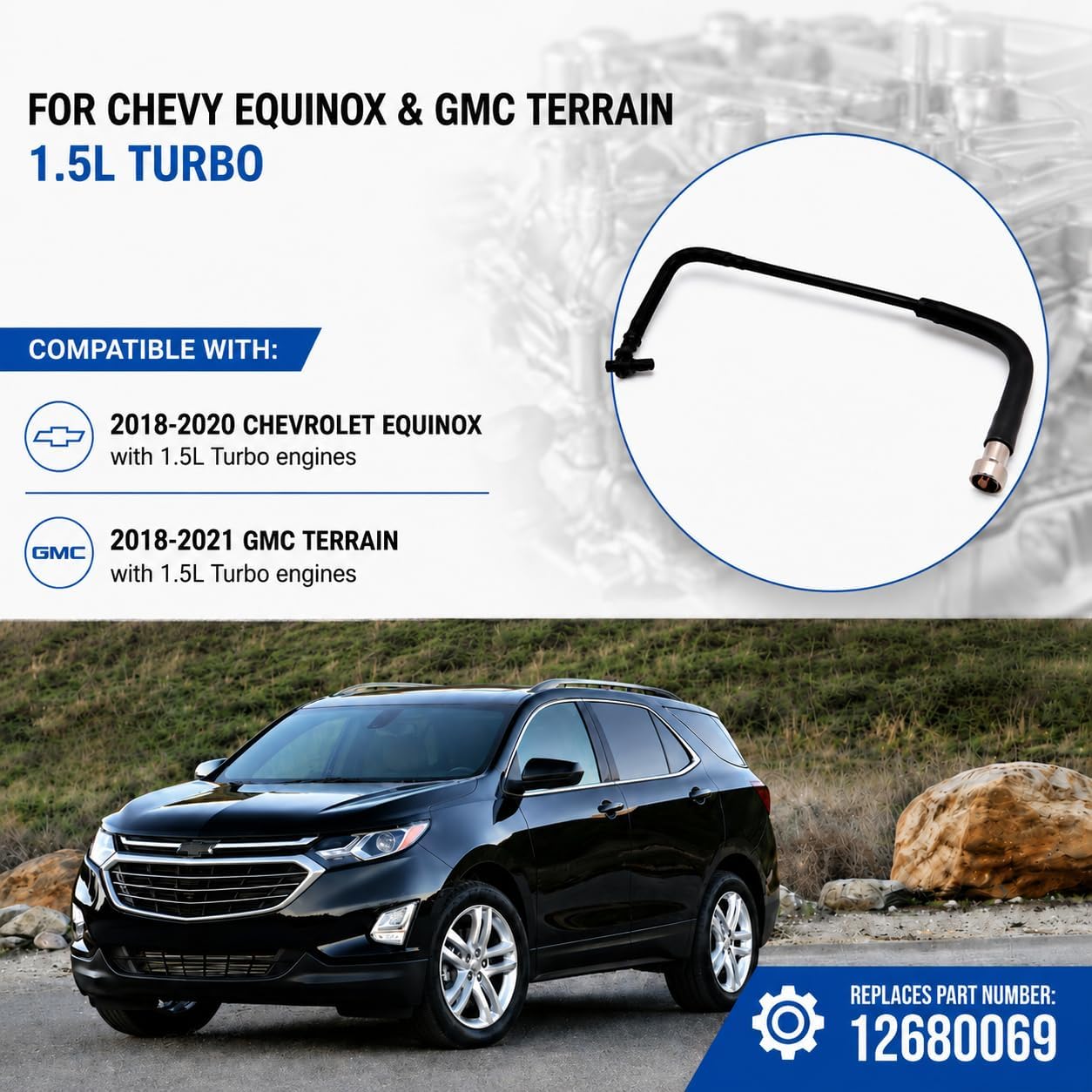 Positive Crankcase Ventilation (PCV) Tube Compatible with 2018-2021 Chevy Equinox GMC Terrain 1.5L Turbo, Replaces 12680069