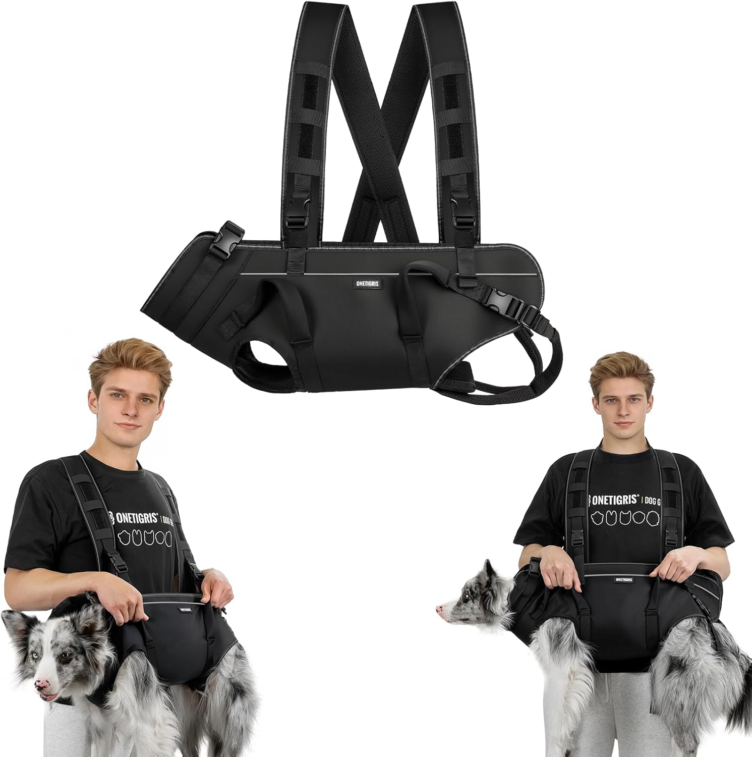 OneTigris Dog Backpack Carrie, Lift Harness with Handle for Large Dogs, Reinforced Padded Dog Sling for Joint Injuries, Arthritis, Ideal for Stairs, Elderly Dogs Fits 30-60 lbs