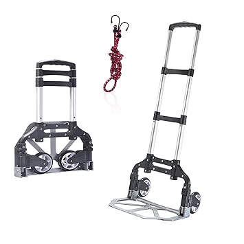 Xilin Folding Hand Truck Dolly ,150lbs Capacity, Aluminium Portable Folding Dolly cart with Bungee Rope,Black Platform Truck