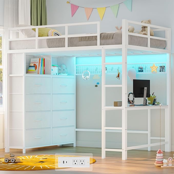 ADORNEVE Twin Size Loft Bed with Desk and 8 Storage Drawers