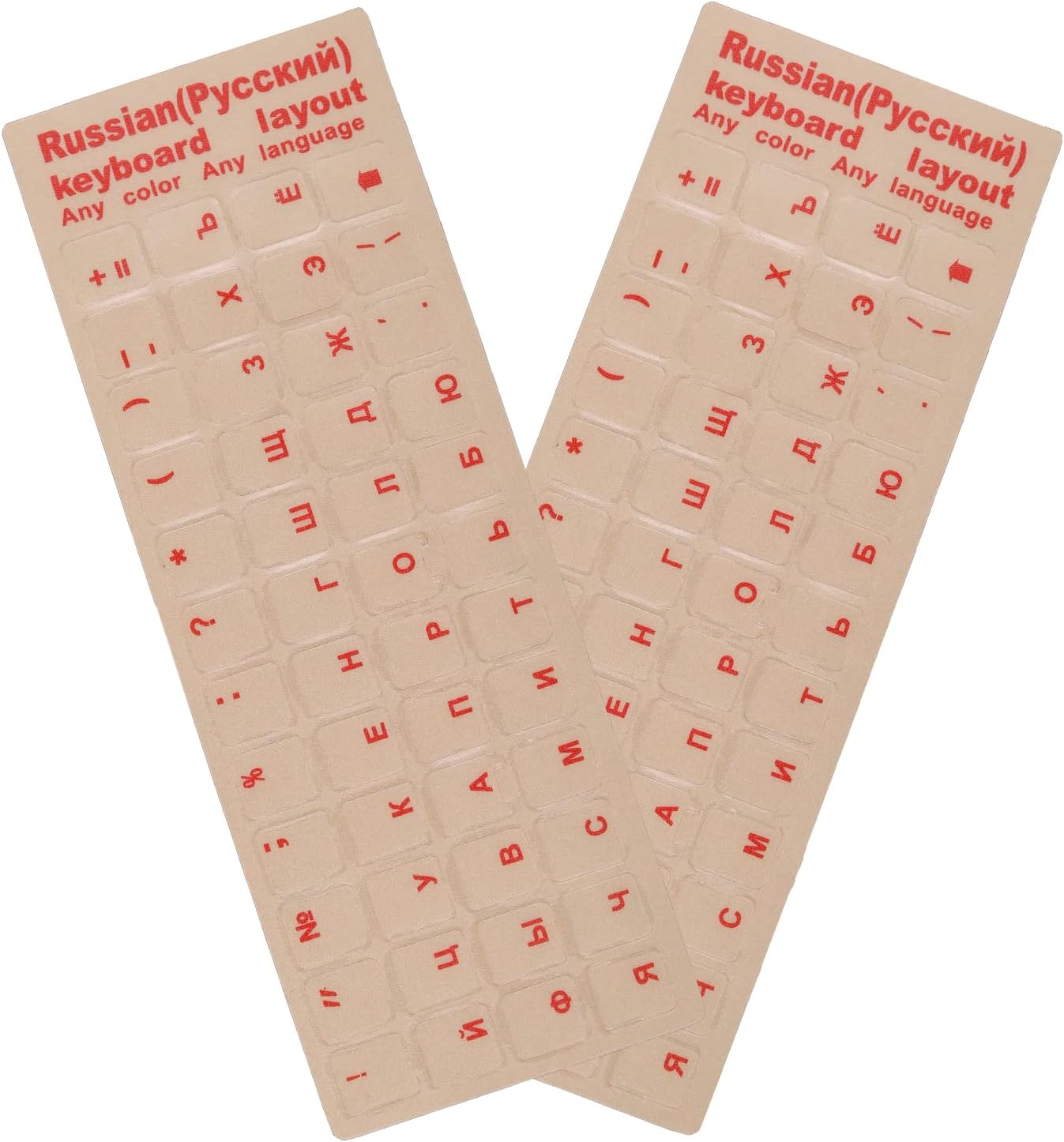 2 Pack Universal Russian Keyboard Stickers Transparent Background, Transparent Background with Red Lettering for Computer Laptop Notebook Desktop, Replacement Computer Keyboard Stickers (Russian)