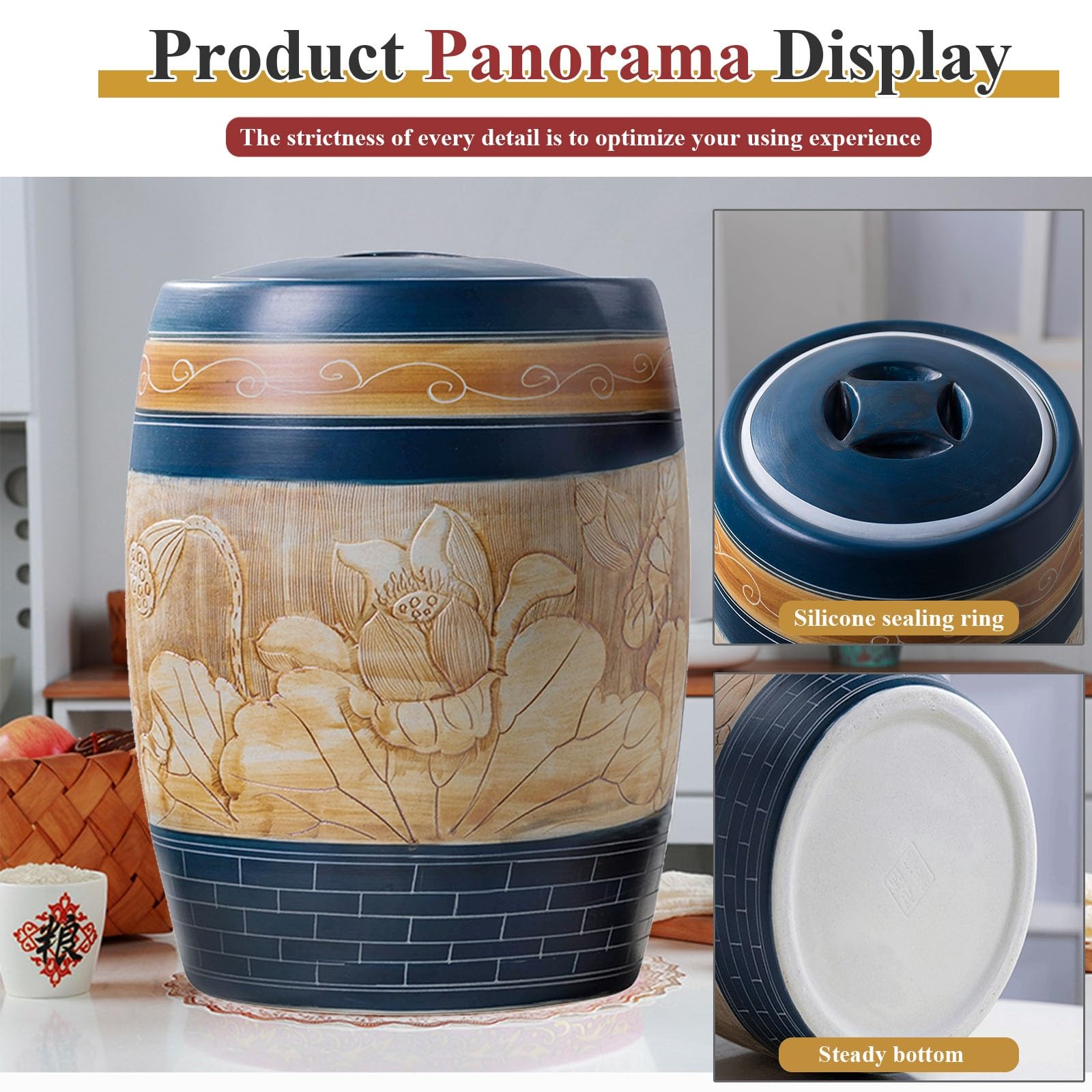 Contenitore In Ceramica Per La Conservazione Di Riso, Farina, Cibo Per Animali Domestici, Contenitore Per Riso Con Coperchio, Secchio Per Riso, Contenitore Per La Conservazione Di Cereali, Scatola In