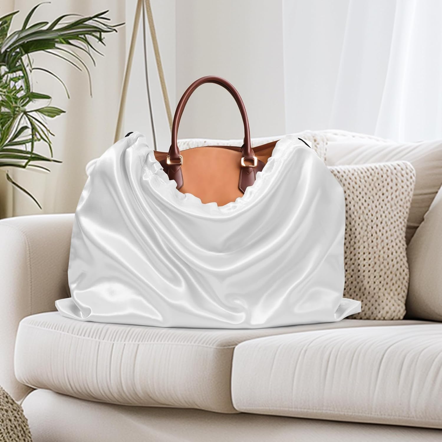 Ersmak 6 Pack Dust Bags for Handbags - Ivory White Silk Dust Cover Bag for Purses Shoes - Satin Drawstring Dustproof Bags for Travel Storage - 23.6 x 19.7 In - Image 3