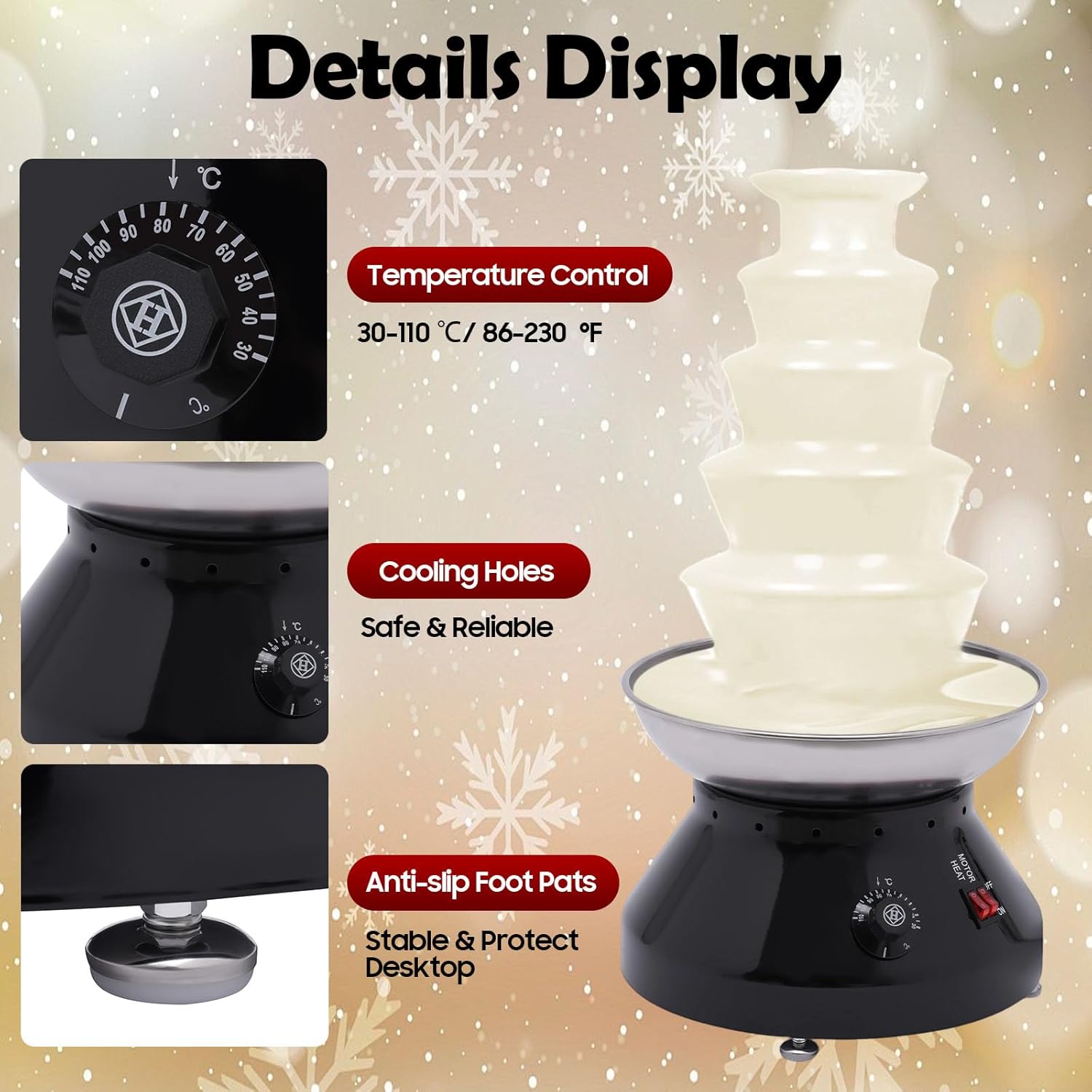 5 Tiers Commercial Chocolate Fountain, 230W Stainless Steel Hot Fondue Fountain Machine Fondue Chocolate with Cleaning Brush Capacity 7 Lbs for Celebrations, Christmas Event