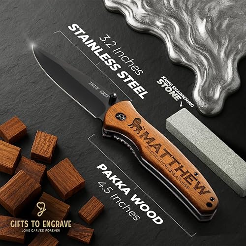 Miniatura 7 de Cuchillo de bolsillo personalizado para hombres, cuchillo de caza para él, regalo de Navidad personalizado para papá, novio, regalo de mejor hombre