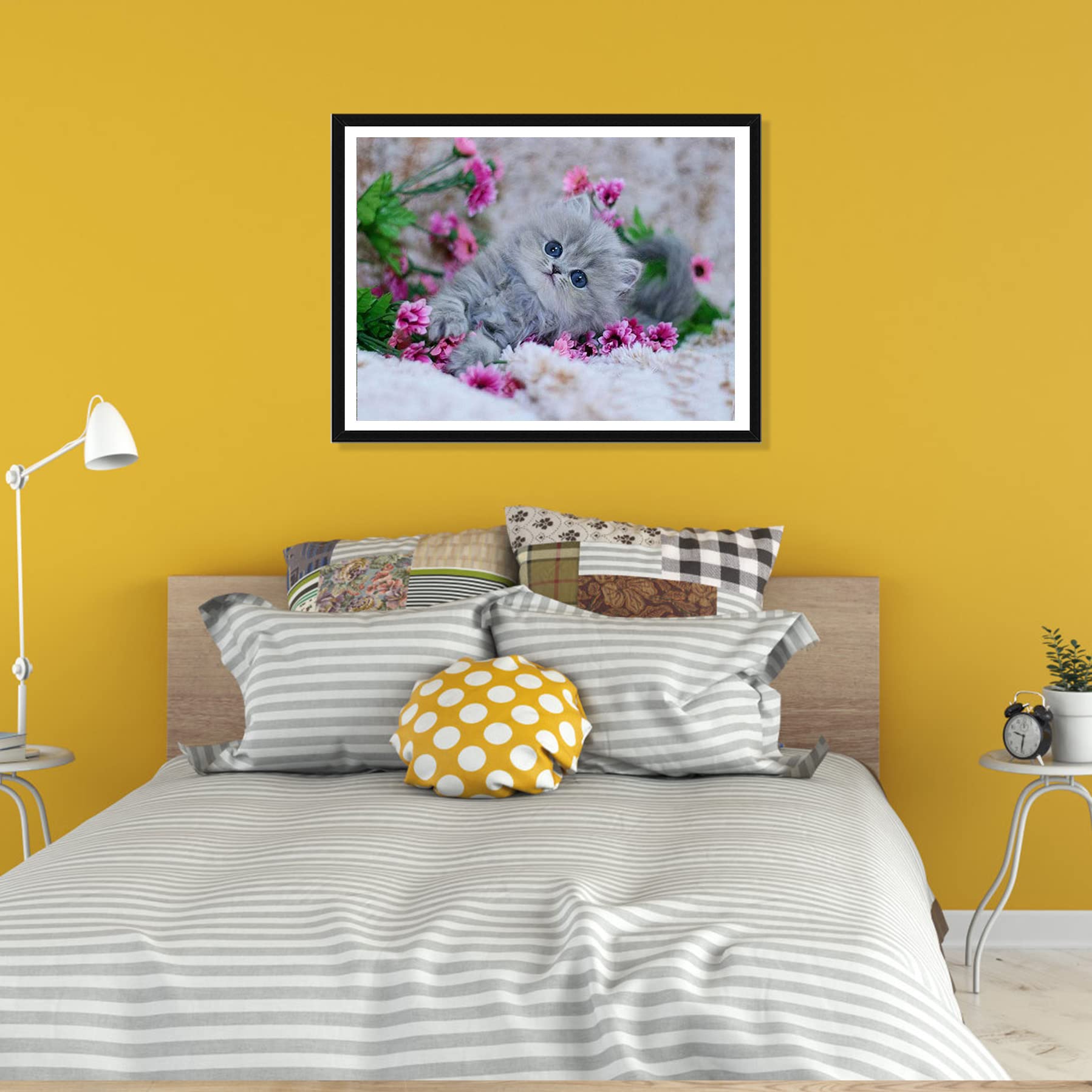 Pavemlo 5D Diamond Painting Kit Gatto Con Rose - Fai Da Te 30x40cm - Completo Di Strass E Tela Per Decorazione Casa