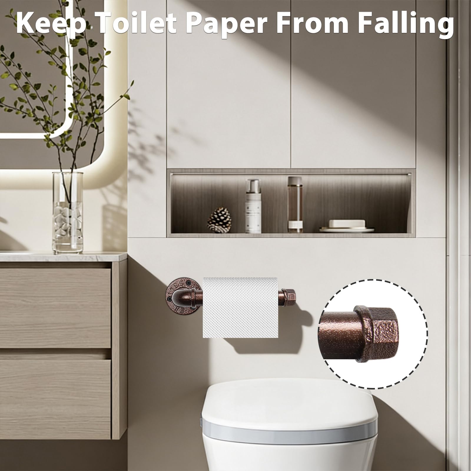 NearMoon Industrial Pipe Toilet Paper Holder, Heavy Duty DIY Toilet Roll Holder for Bathroom, Living Room and Kitchen, Vintage Rustic Iron Style Rustproof Bath Hardware, Wall Mounted (Bronze) — Amazon image 4