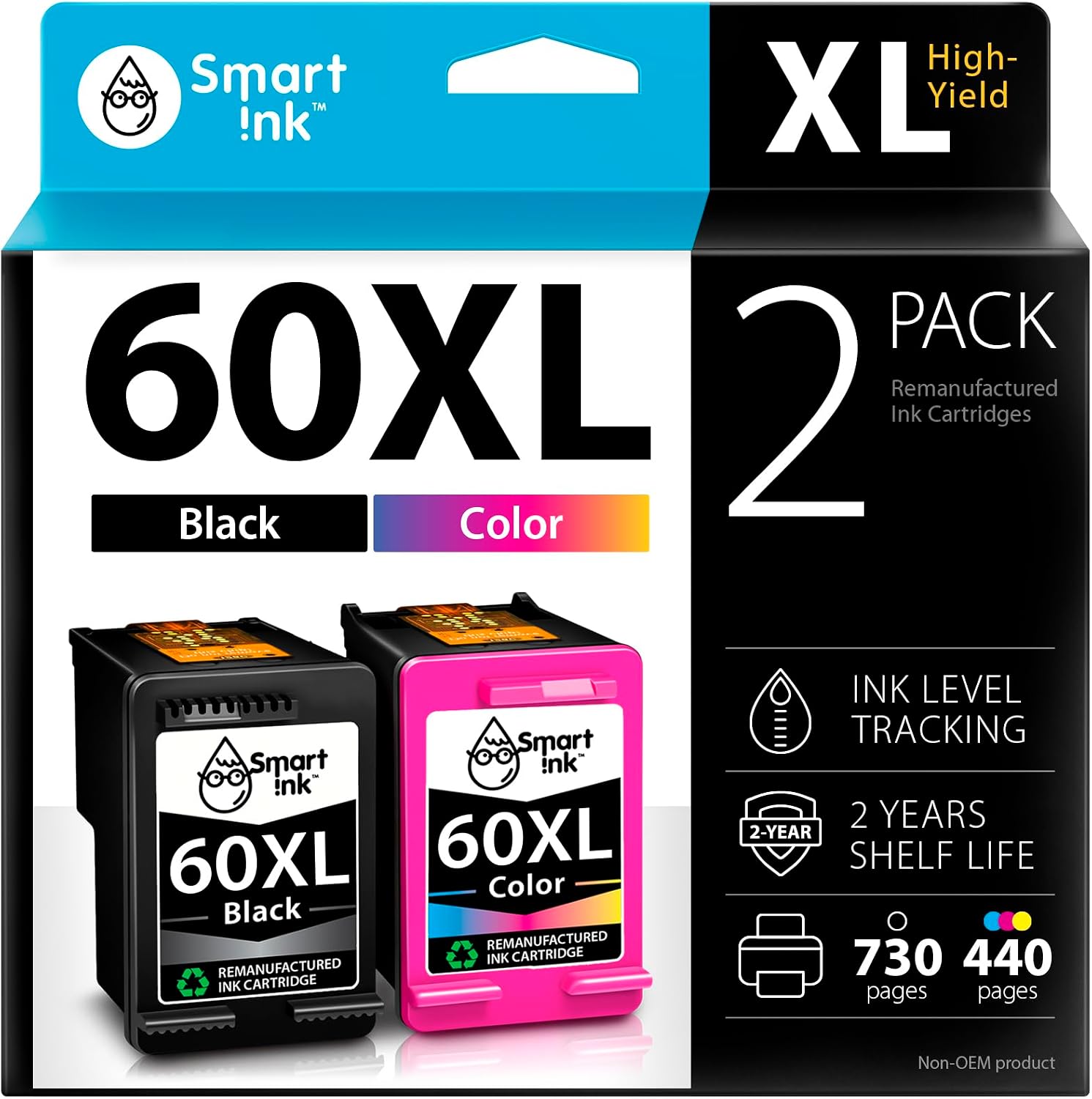 Smart Ink Remanufactured Ink Cartridge Replacement for HP 60 XL HP60XL Black and Color Combo Pack for Photosmart C4680 C4795 C4780 D110a DeskJet F2430 F2480 F4280 F4480 F4400 F4440 F4580 Envy 120