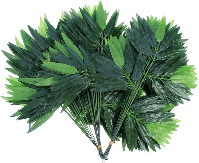 FireAngels 60PCs Green Artificial Bamboo Leaves Silk Cloth Artificial Plants for Wedding Decoration Home Office Decorative Leaves