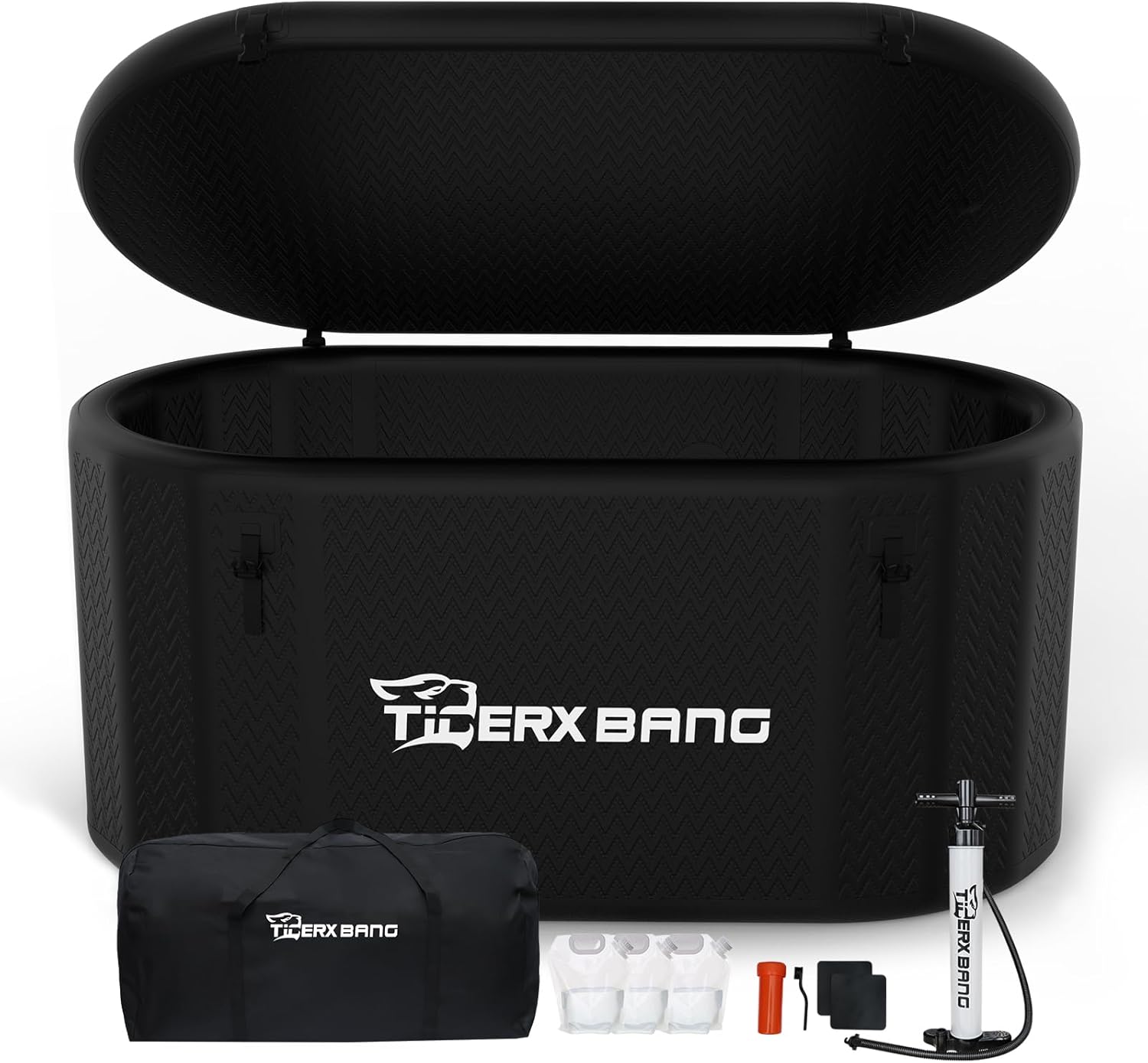 TIGERXBANG Ice Bath Tub,Inflatable Cold Plunge Tub, Water Chiller Compatible, 237.8Gallon Portable Ice Plunge Tub for Athletes, Adult Ice Bath Enthusiasts (Classic Black-Pro)