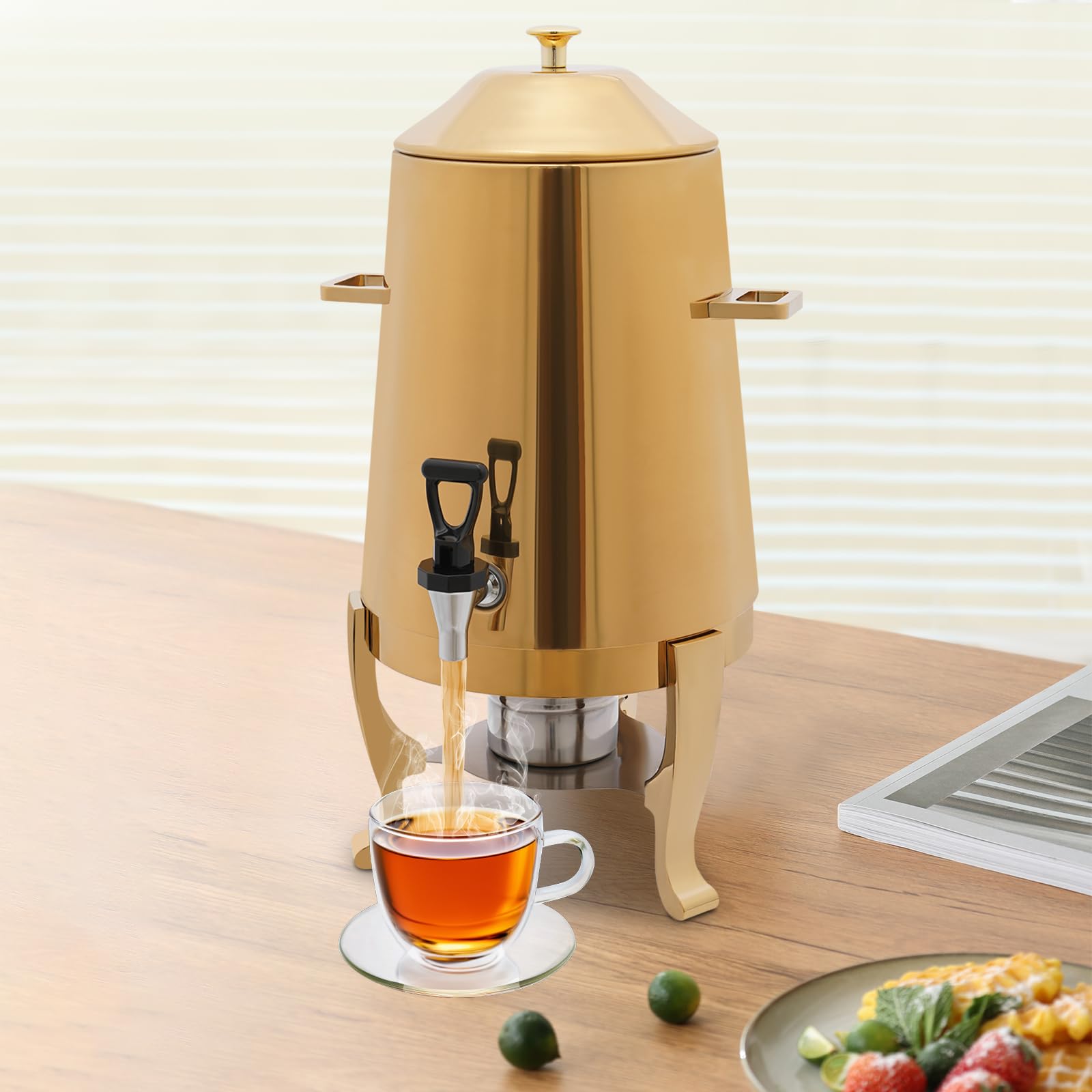 Florchest 3.4gal Beverage Dispenser for Coffee Tea Hot Water, Hot Drink Dispenser with Stand, Electric Heating Drinks Dispenser for Milk Coffee Various Cold,Hot Drinks,Temperature Adjustable (Gold)