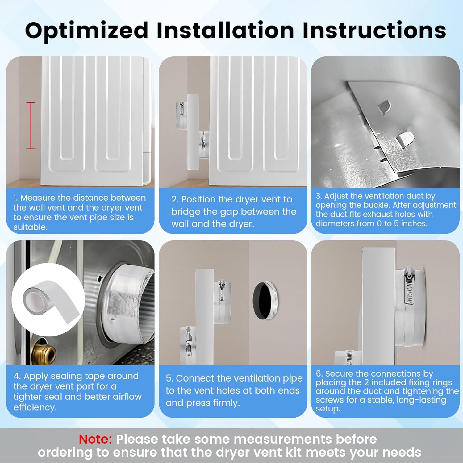 84049 Periscope Dryer Vent Connector Kit, Upgraded 304 Stainless Steel, Adjustable 0"-5" Telescoping Dryer Vent Duct, Fits Tight Spaces with Slim Flat Design, OEM