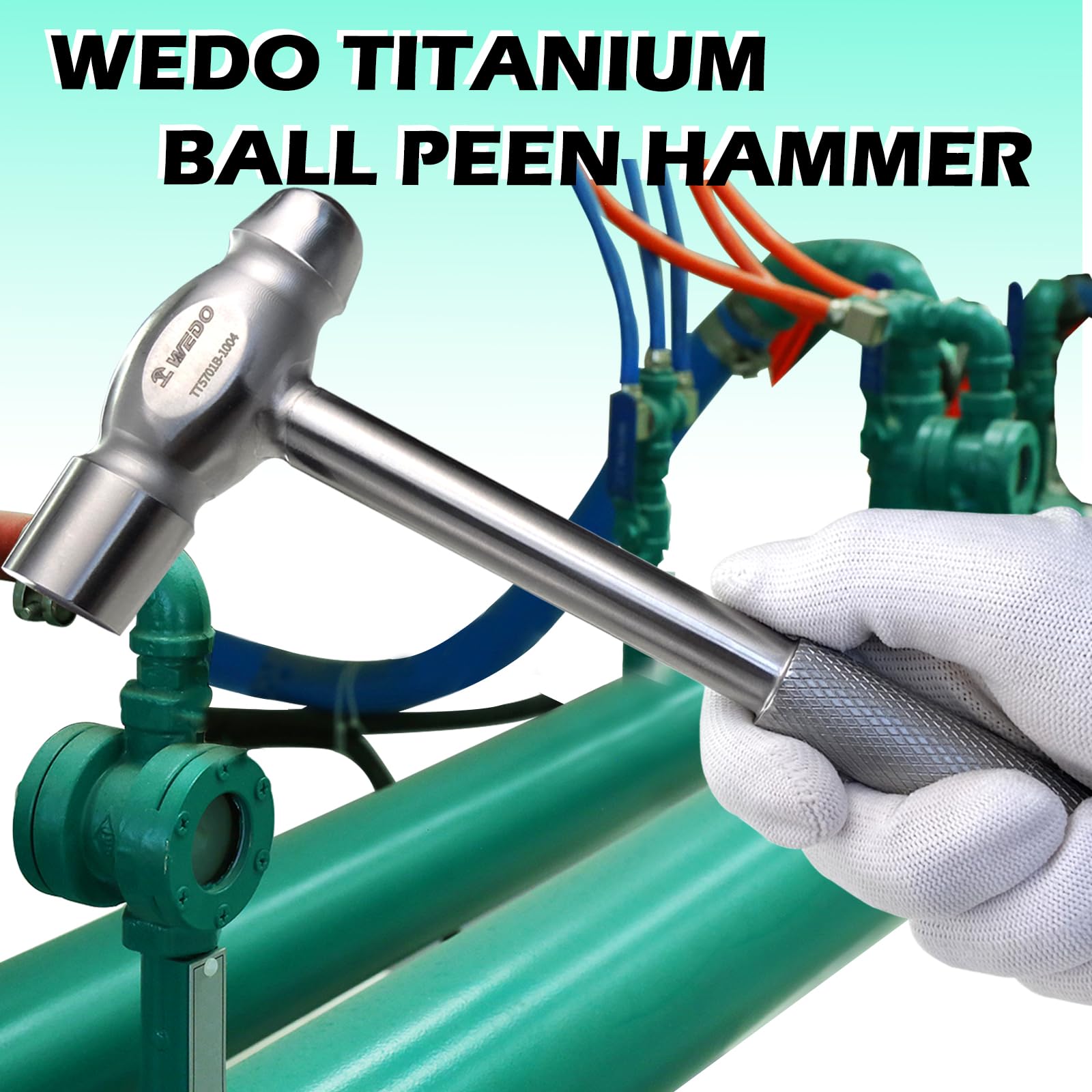 WEDO Tytanowy młotek kulowy, młotek kulowy z tytanowym uchwytem, niemagnetyczny, lekki, odporny na korozję, długość 310 mm, odporny na rdzę, jednorazowy, kuty matrycowo