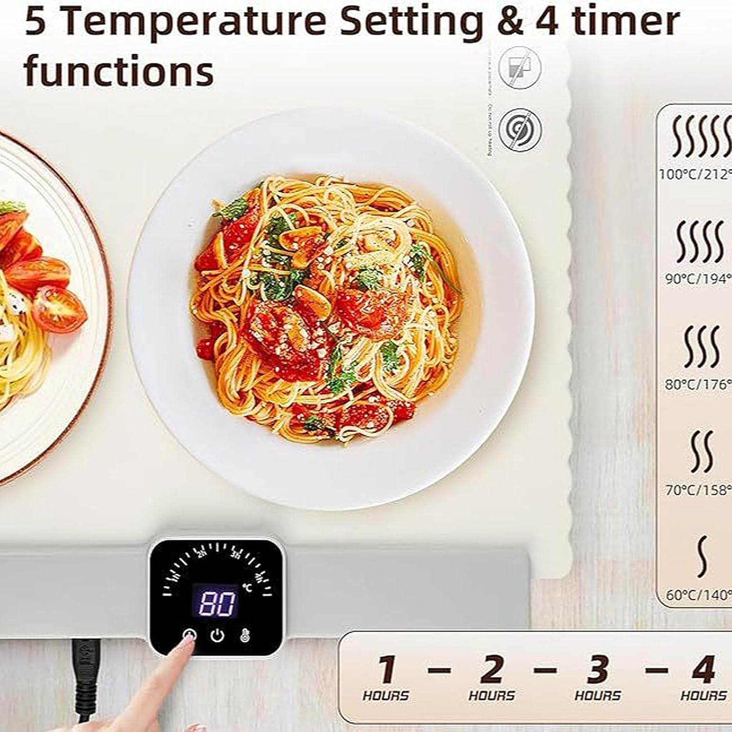 Tappetino Scalda Alimenti, Vassoio Scalda Alimenti Elettrico con 5 Tipi di Temperatura, Scalda Alimenti Elettrico Scalda Alimenti Buffet Server Pieghevole per Riunioni di Famiglia Grey