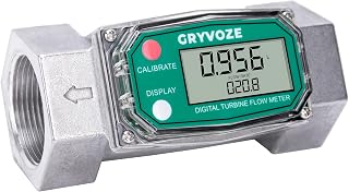 GRYVOZE 1.5 Inch NPT Digital Turbine Flow Meter 10.5-74 GPM Inline LCD for Diesel, Water, Gasoline, Fuel Oil - ±1% Accurate, Multi-Unit Display