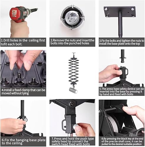 Miniatura 5 de Sistema de riel de techo para fotografía Kit de bisagra de fuerza constante de elevación de 2 M con cuerda de seguridad Accesorios para estudio de