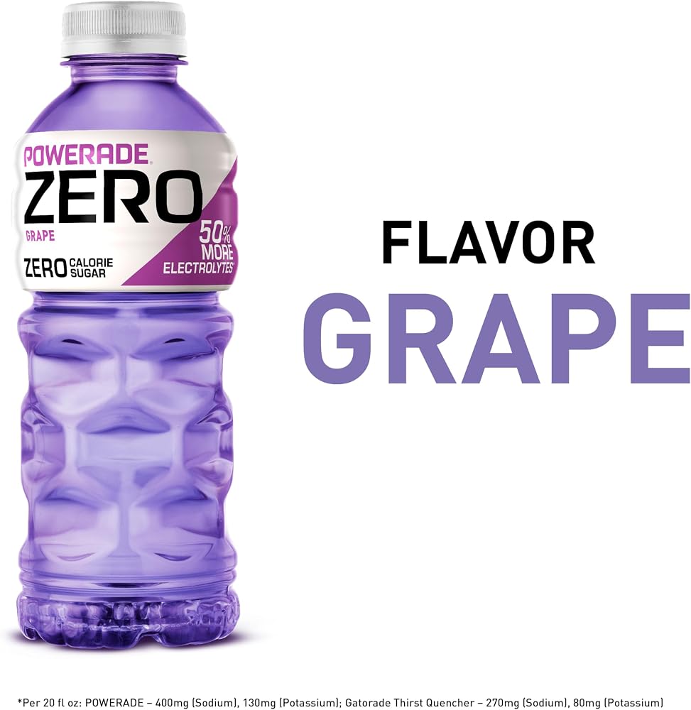 POWERADE Electrolyte Enhanced Zero Sugar Grape Sports Drink, 20 Ounce (Pack of 8)