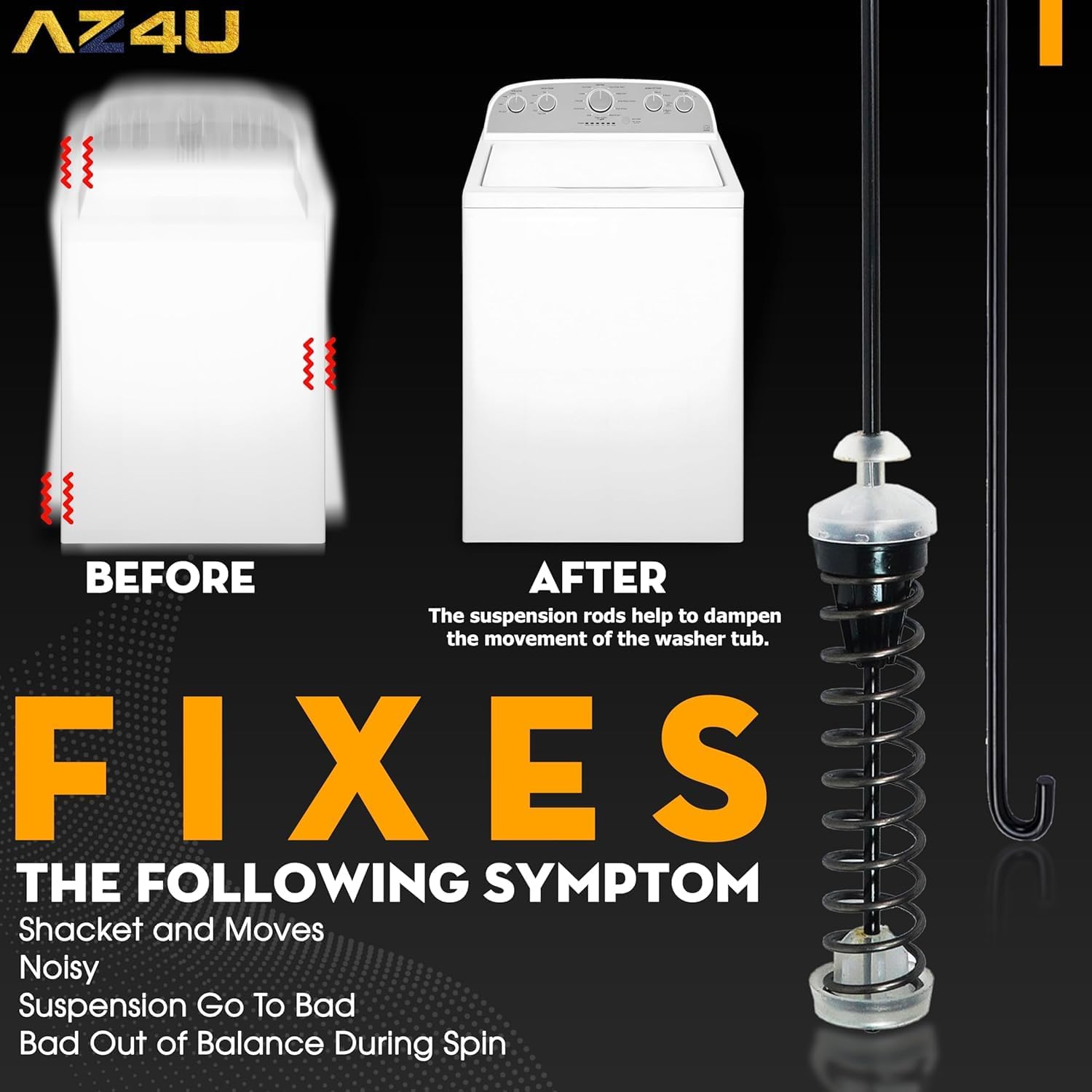 W11217817 Washer Suspension Rod Kit Replaces W11159470 W11226768 For Whirlpool, Maytag, Kenmore, Amana WTW4655JW0 WTW4850HW1 WTW4850HW2 WTW4855HW1 WTW4850HW0 MVWC465HW2 WTW4955HW1 WTW4655JW1