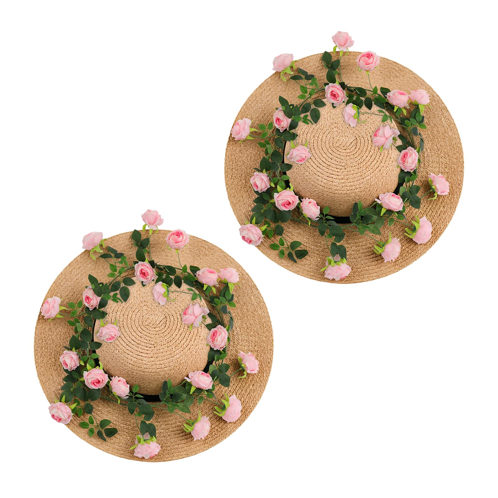 2er Set Künstliche Rosen Girlande, Seidenblumen Hochzeitsdeko(Rosa) | Champagner Rosen Girlanden mit biegsamen Stielen für Hochzeiten, Partys, Kamin, Türen und kreative Raumdekoration