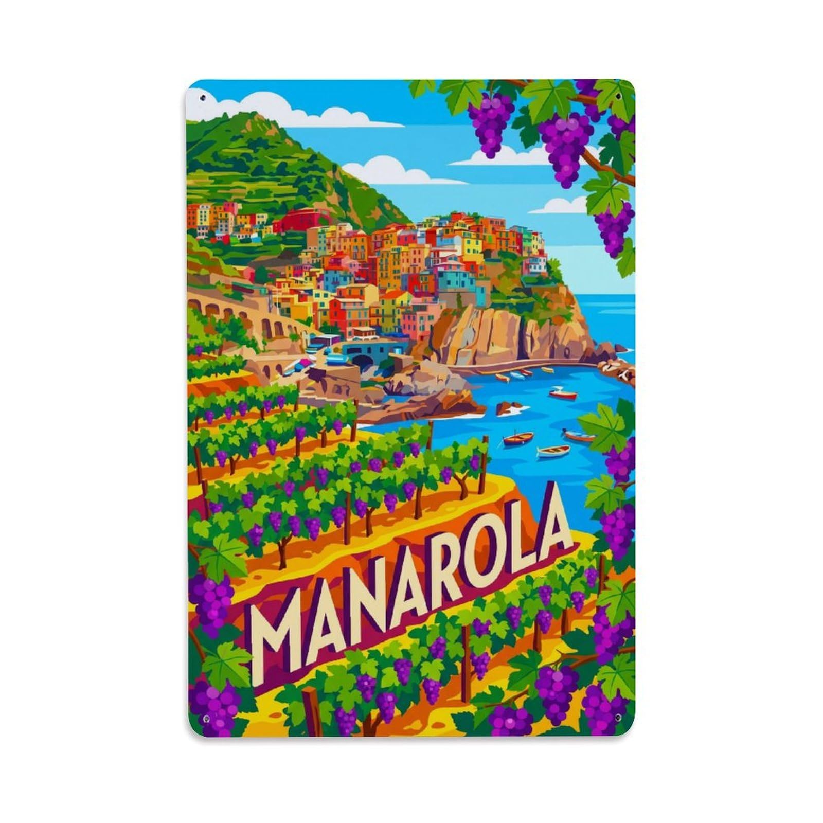 Huiyhb 8X12inch(20X30cm) Vintage Travel Manarola Italy Vineyard Metal Tin Sign